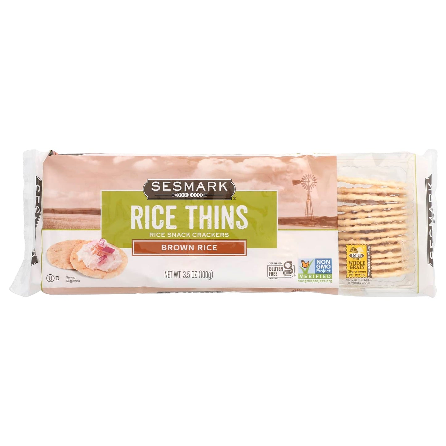 Sesmark, Rice Thins, Rice Snack Crackers, Brown Rice, 3.5 oz (100 g) - Image 1