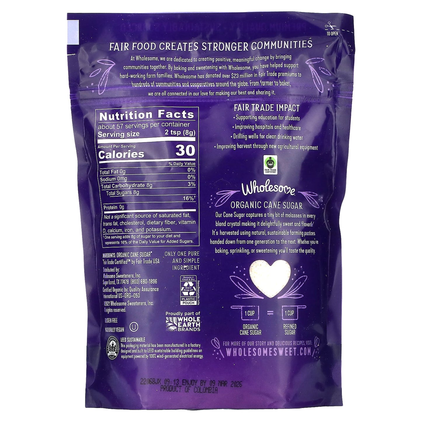 Wholesome Sweeteners, Organic Cane Sugar, 1 lb (454 g) - Image 2