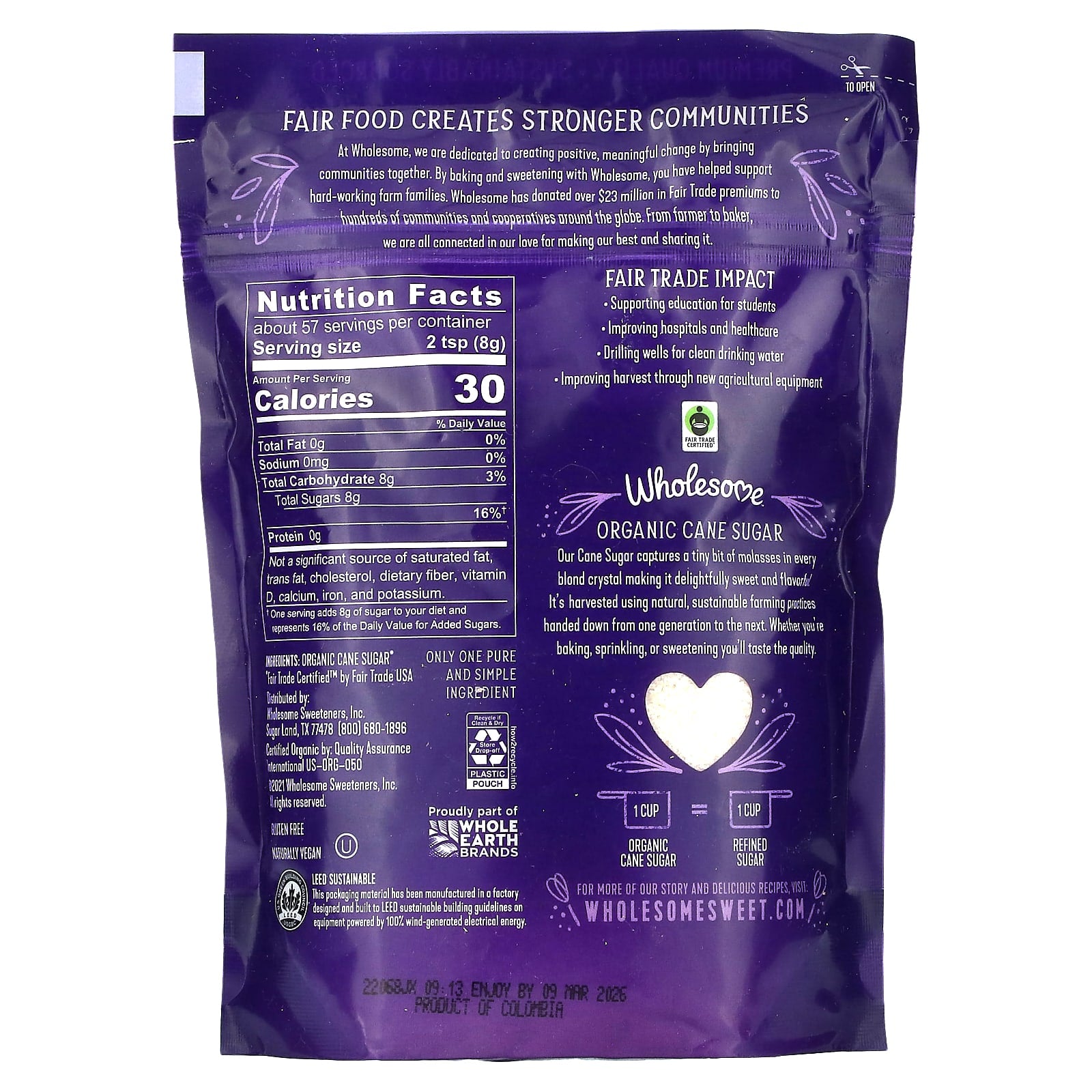 Wholesome Sweeteners, Organic Cane Sugar, 1 lb (454 g) - Image 2