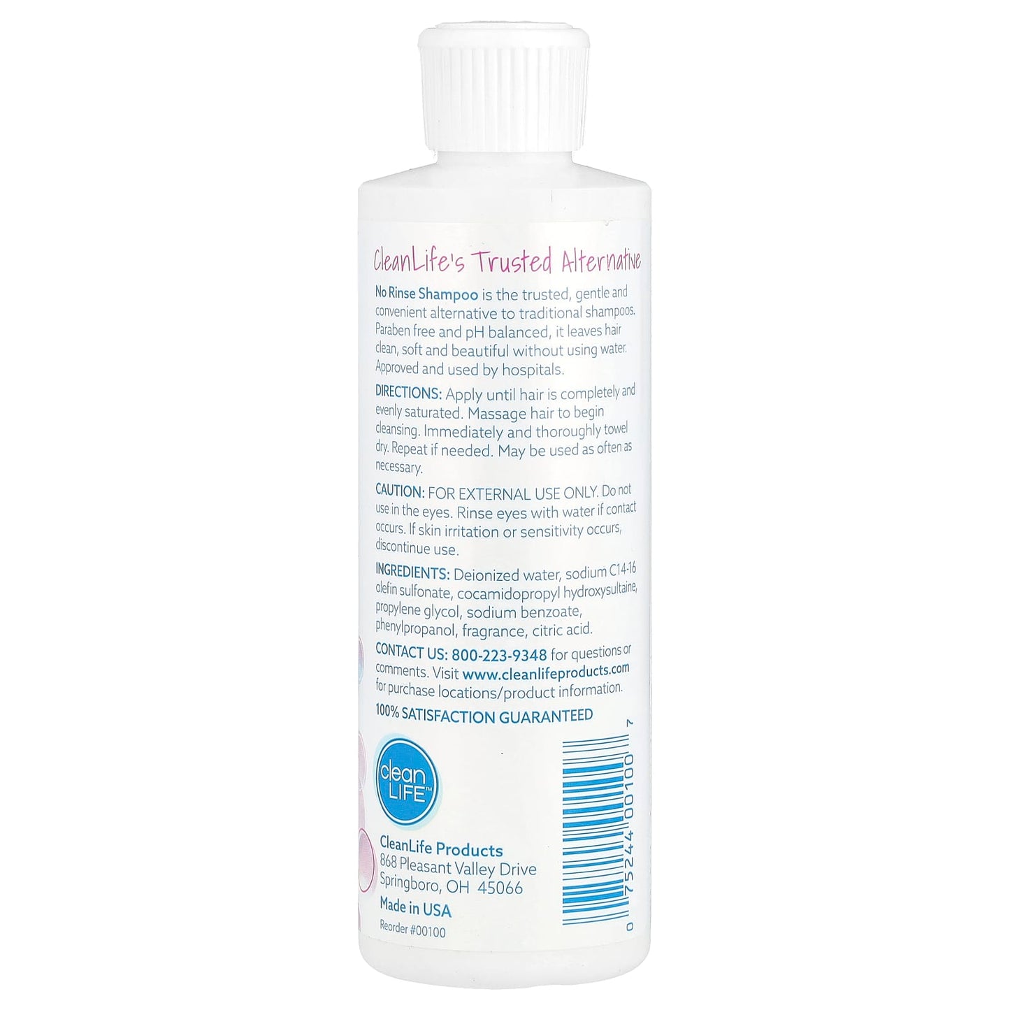 CleanLife No Rinse Shampoo, Paraben Free, 8 fl oz (236.6 ml) - Image 2