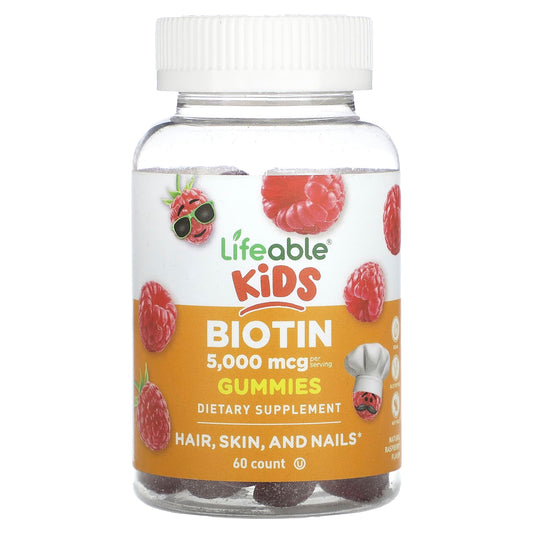 Lifeable, Kids Biotin Gummies, Natural Raspberry, 60 Gummies (2,500 mcg per Gummy) - Image 1