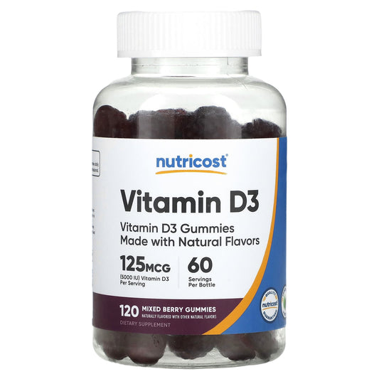 Nutricost, Vitamin D3 Gummies, Mixed Berry, 120 Gummies (62.5 mg per Gummy) - Image 1