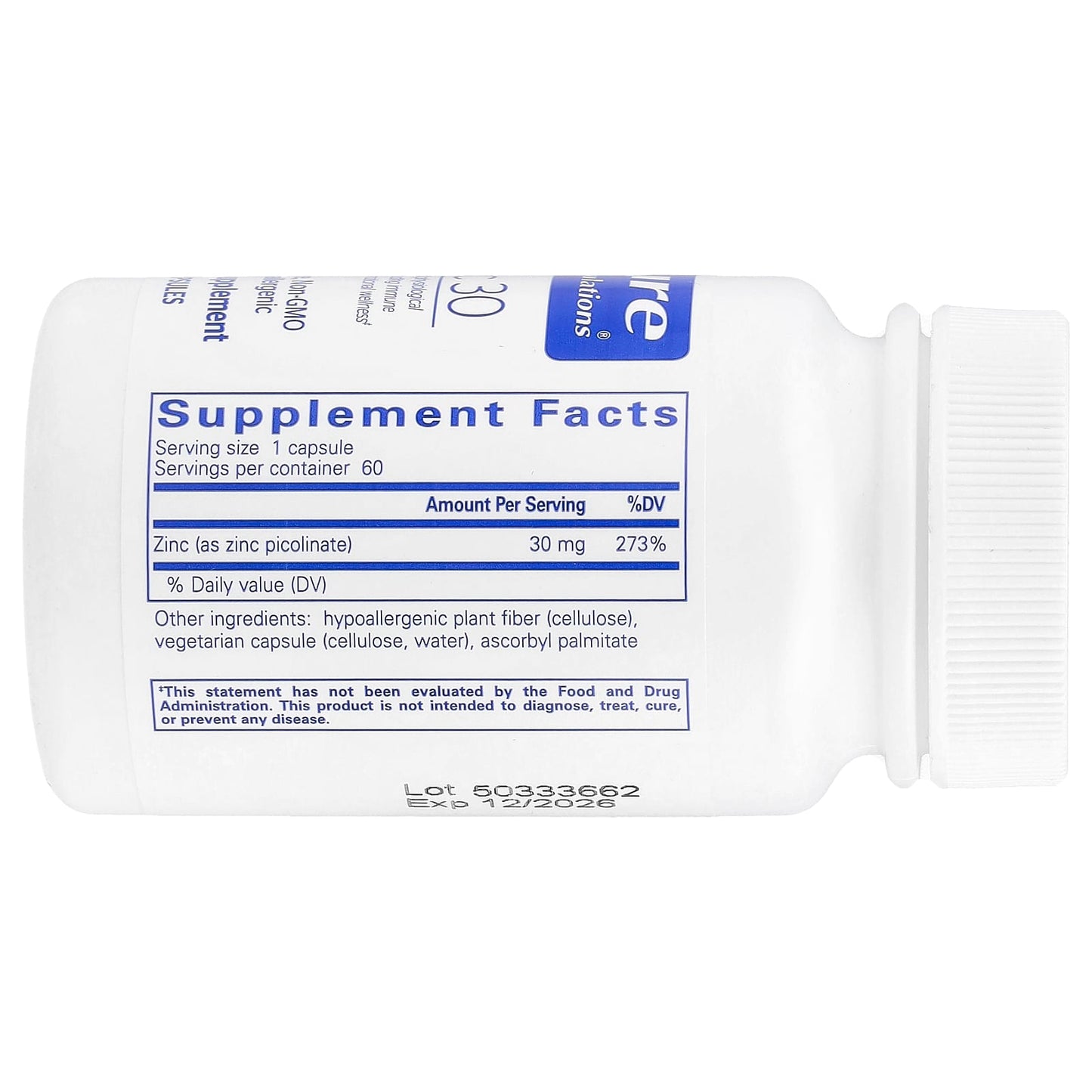Pure Encapsulations, Zinc 30, 60 Capsules (30 mg per Capsule) - Image 2