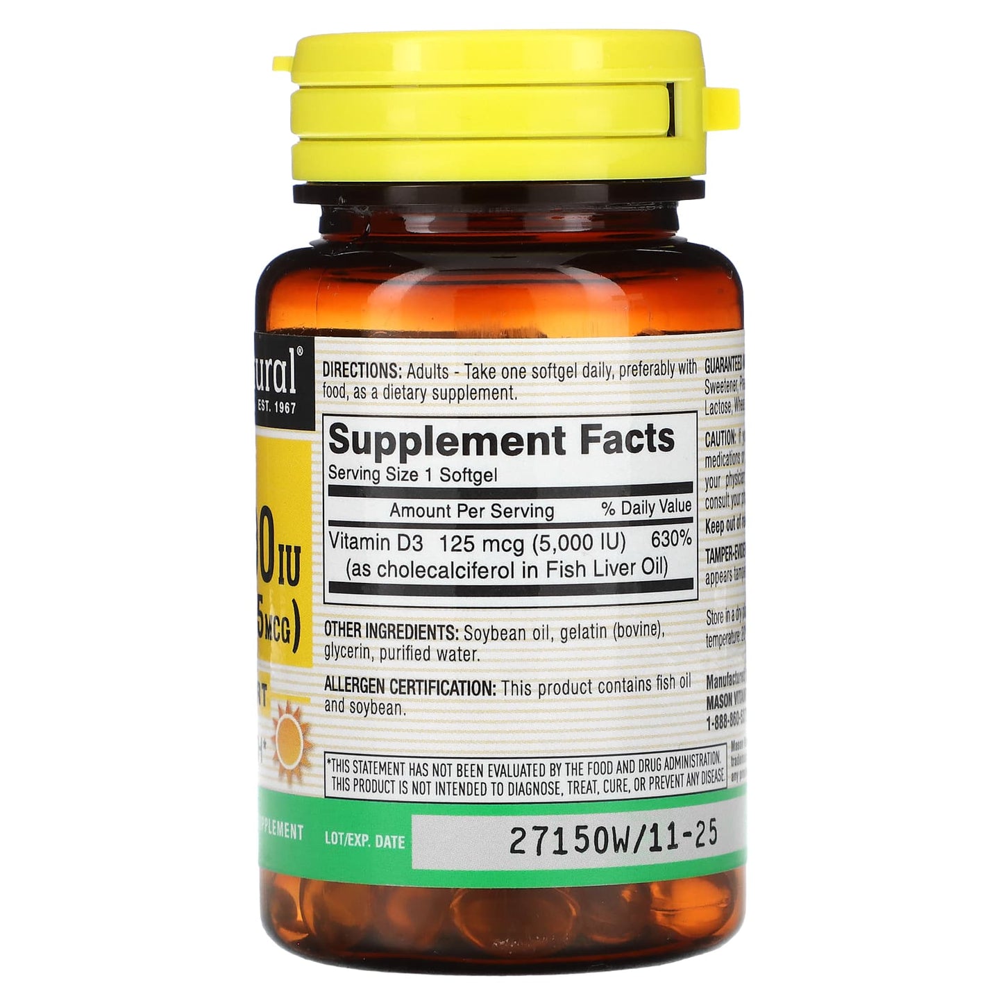 Mason Natural, Vitamin D3, 125 mcg (5000 IU), 100 Softgels - Image 2