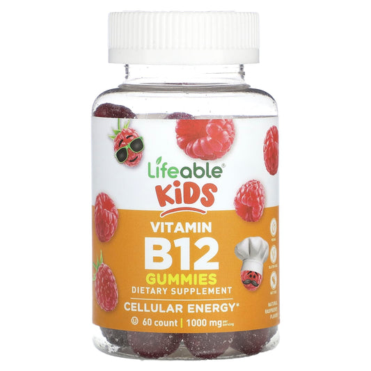 Lifeable, Kids Vitamin B12 Gummies, Natural Raspberry, 60 Gummies (500 mg per Gummy) - Image 1