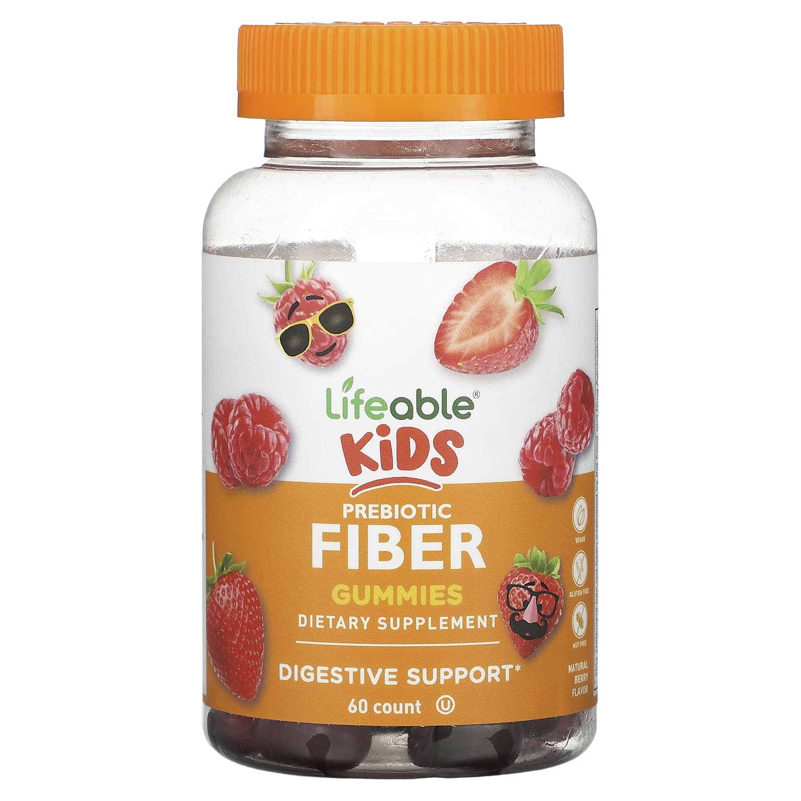 Lifeable, Kids Prebiotic Fiber Gummies, Natural Berry, 60 Gummies - Image 1