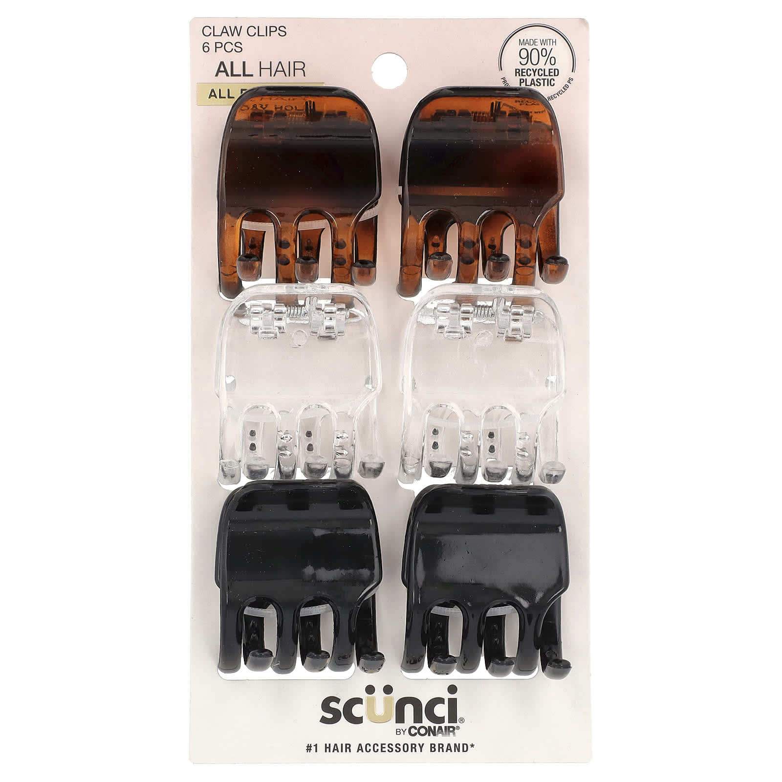 Scunci, Claw Clips, All Hair, Assorted Colors, 6 Pieces - Image 1