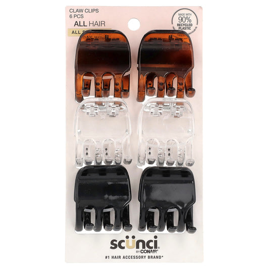 Scunci, Claw Clips, All Hair, Assorted Colors, 6 Pieces - Image 1