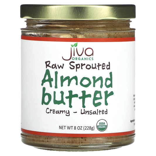 Raw Sprouted Almond Butter - USDA Organic, Unsalted, 8 oz by Jiva Organics - Image 1