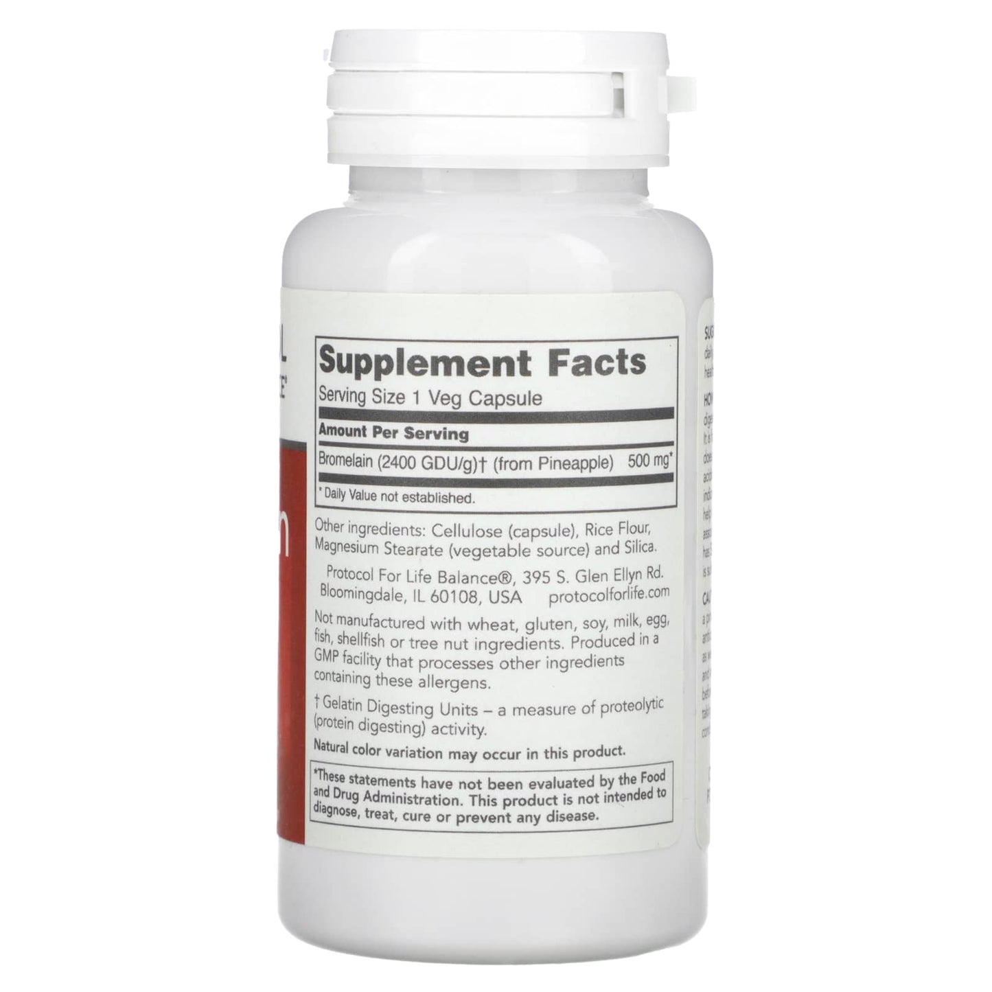 Protocol for Life Balance, Bromelain, 2400 GDU/g, 500 mg, 90 Veg Capsules - Image 2