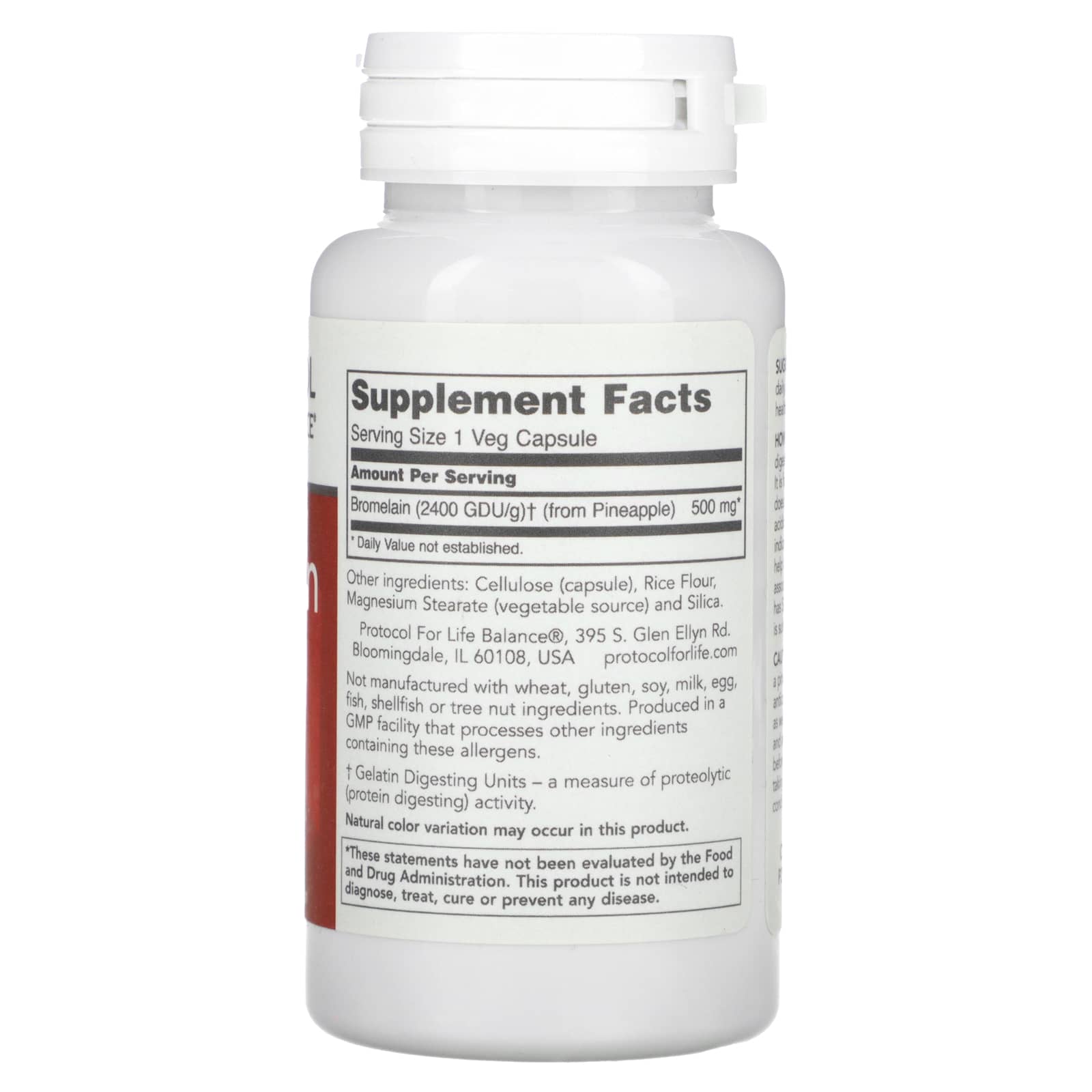 Protocol for Life Balance, Bromelain, 2400 GDU/g, 500 mg, 90 Veg Capsules - Image 2