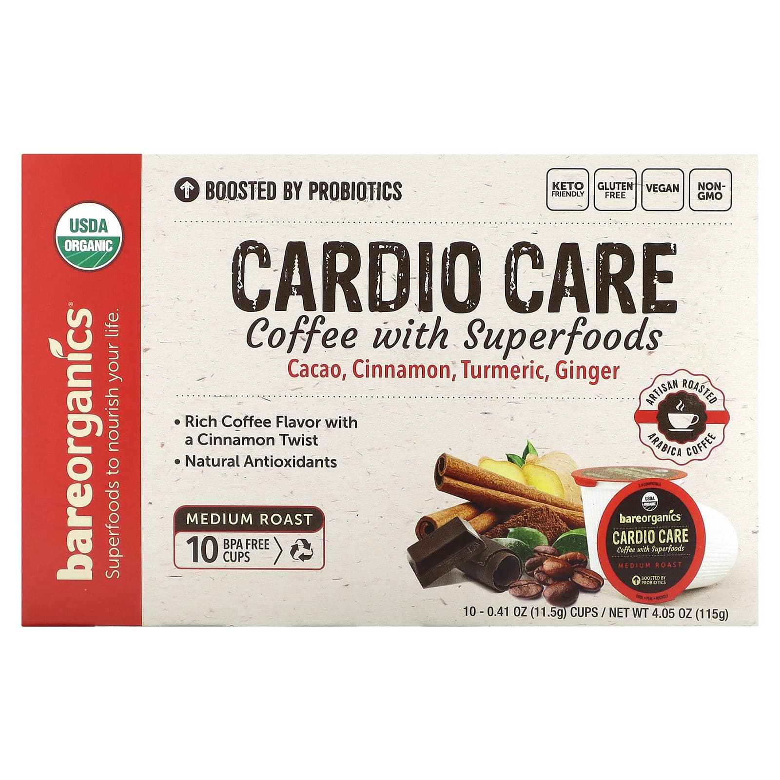 BareOrganics USDA Organic Coffee with Superfoods & Probiotics - 10 Cups - Image 1