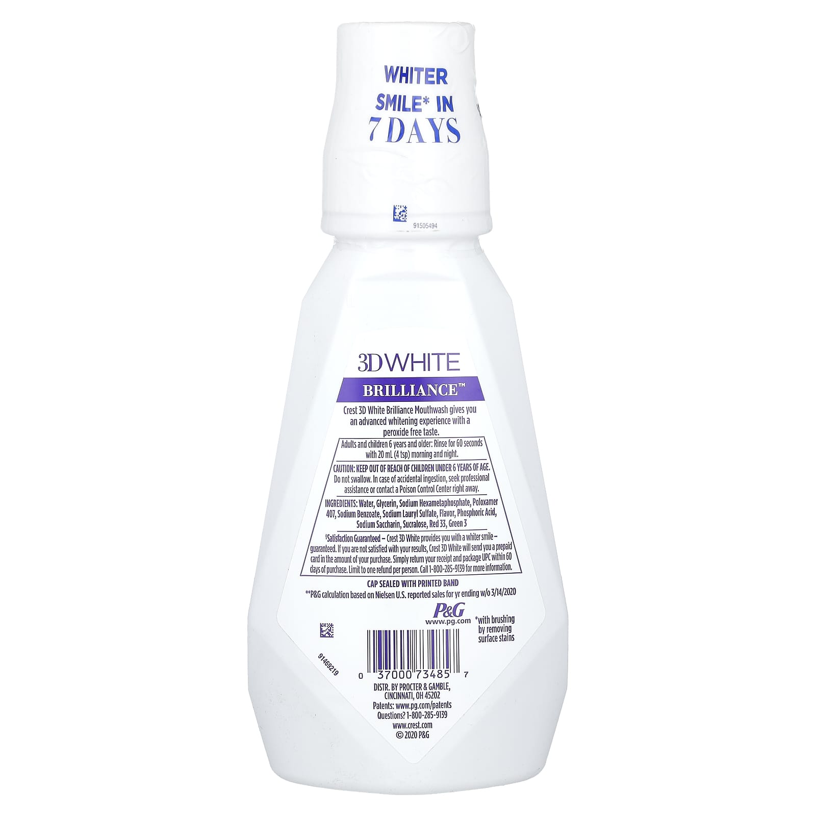 Crest 3D White: Whitening Mouthwash, Clean Mint, 16.9 fl oz, Peroxide Free - Image 2