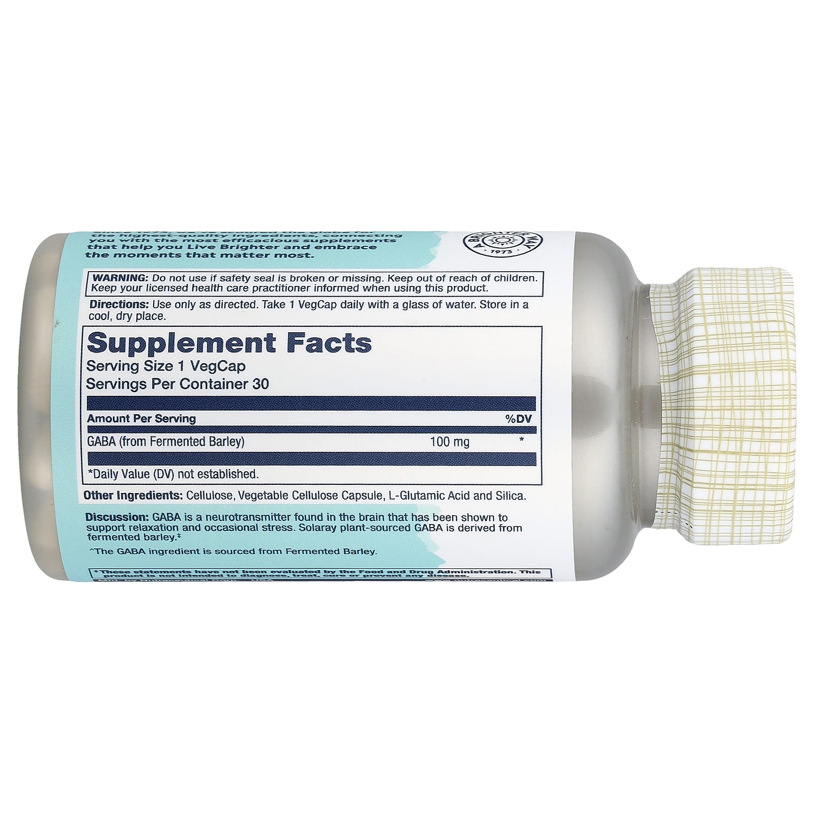 Solaray, Plant-Sourced GABA, 100 mg, 30 VegCaps - Image 2