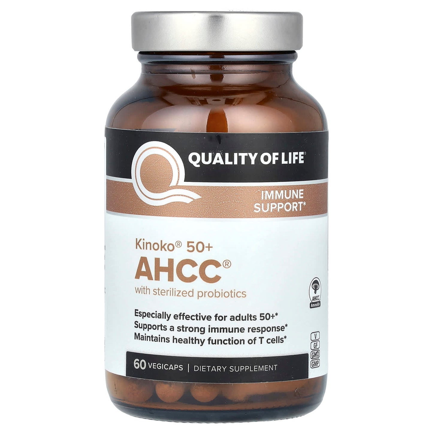 Quality of Life, Kinoko 50+ AHCC with Sterilized Probiotics, 60 Vegicaps - Image 1