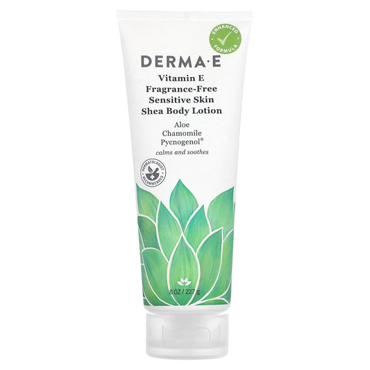 Soothe & Hydrate with DERMA E Vitamin E Sensitive Skin Shea Body Lotion, Fragrance-Free - Image 1