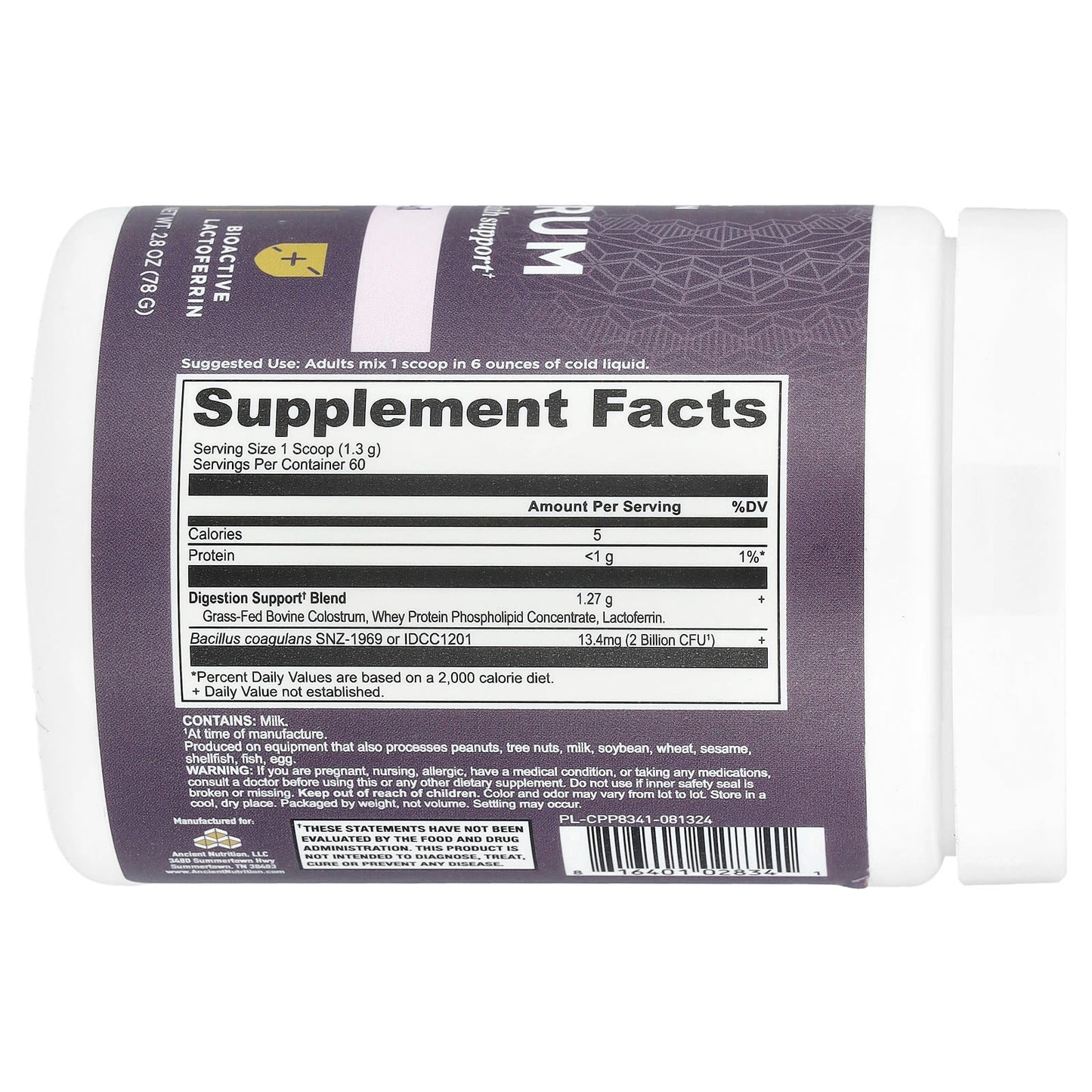 Ancient Nutrition Grass-Fed Colostrum 2.8 oz for Gut & Immune Support - Image 2