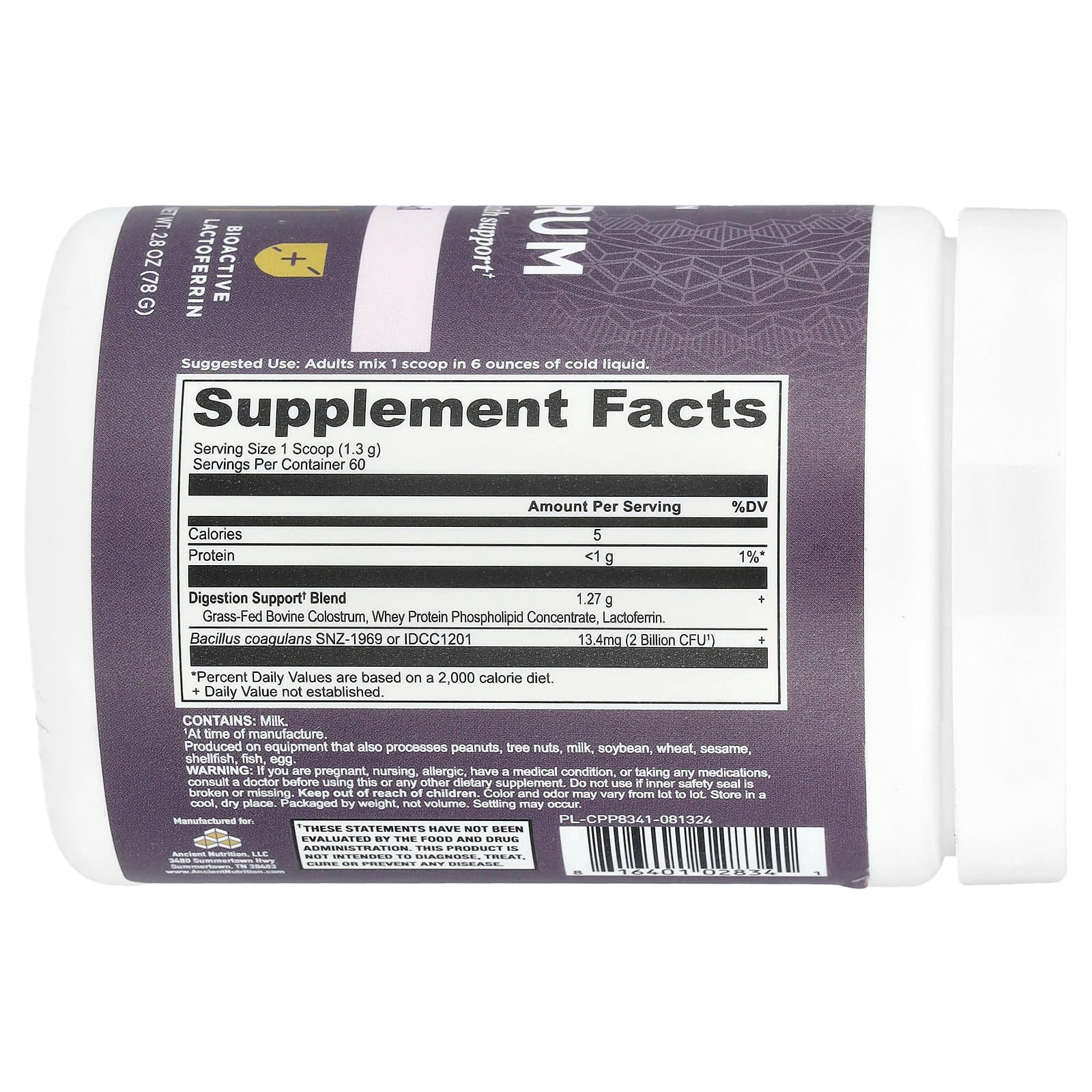 Ancient Nutrition Grass-Fed Colostrum 2.8 oz for Gut & Immune Support - Image 2