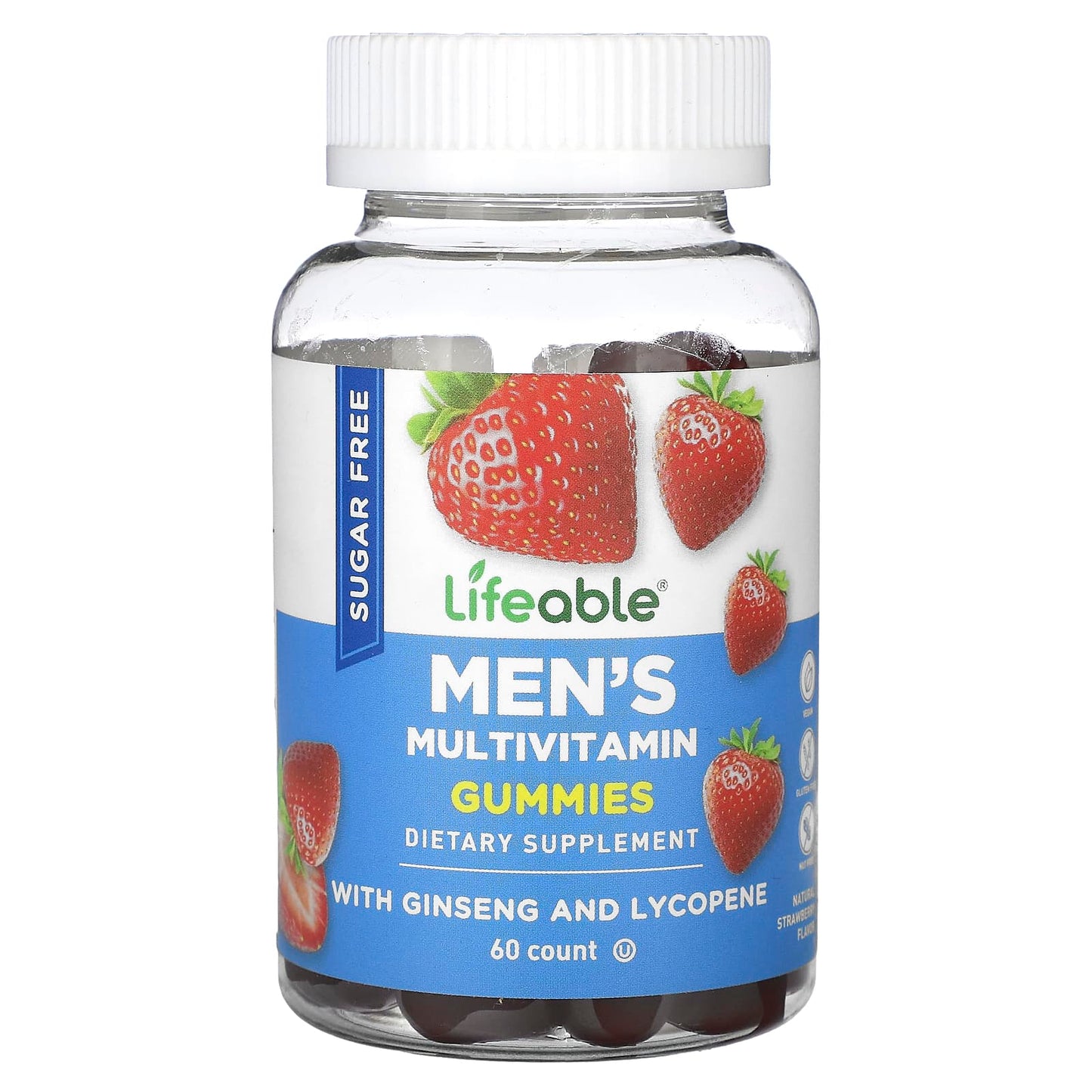 Lifeable, Men's Multivitamin Gummies, Sugar Free, Natural Strawberry, 60 Gummies - Image 1