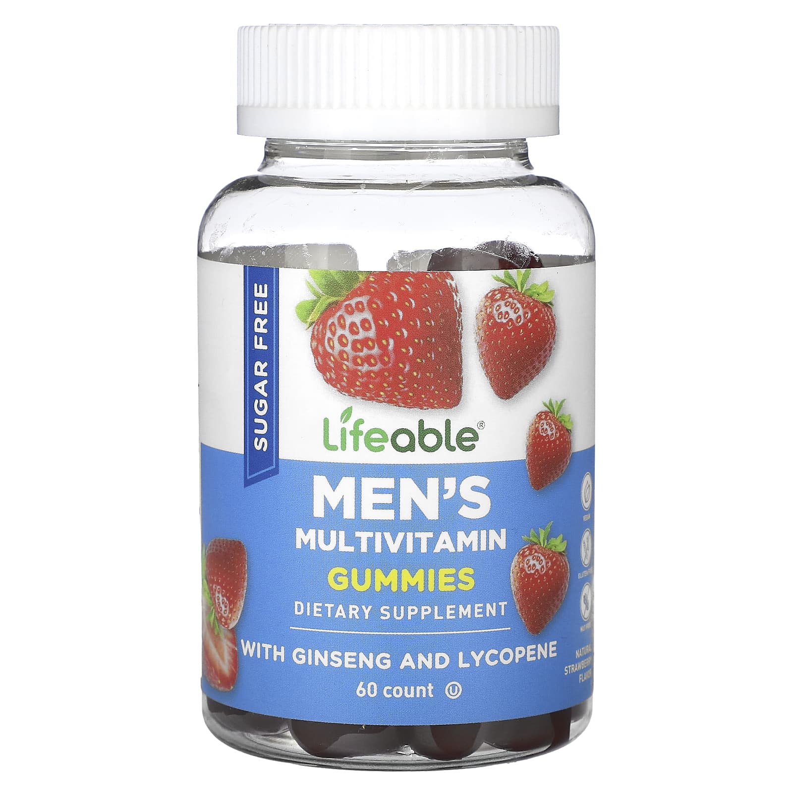 Lifeable, Men's Multivitamin Gummies, Sugar Free, Natural Strawberry, 60 Gummies - Image 1
