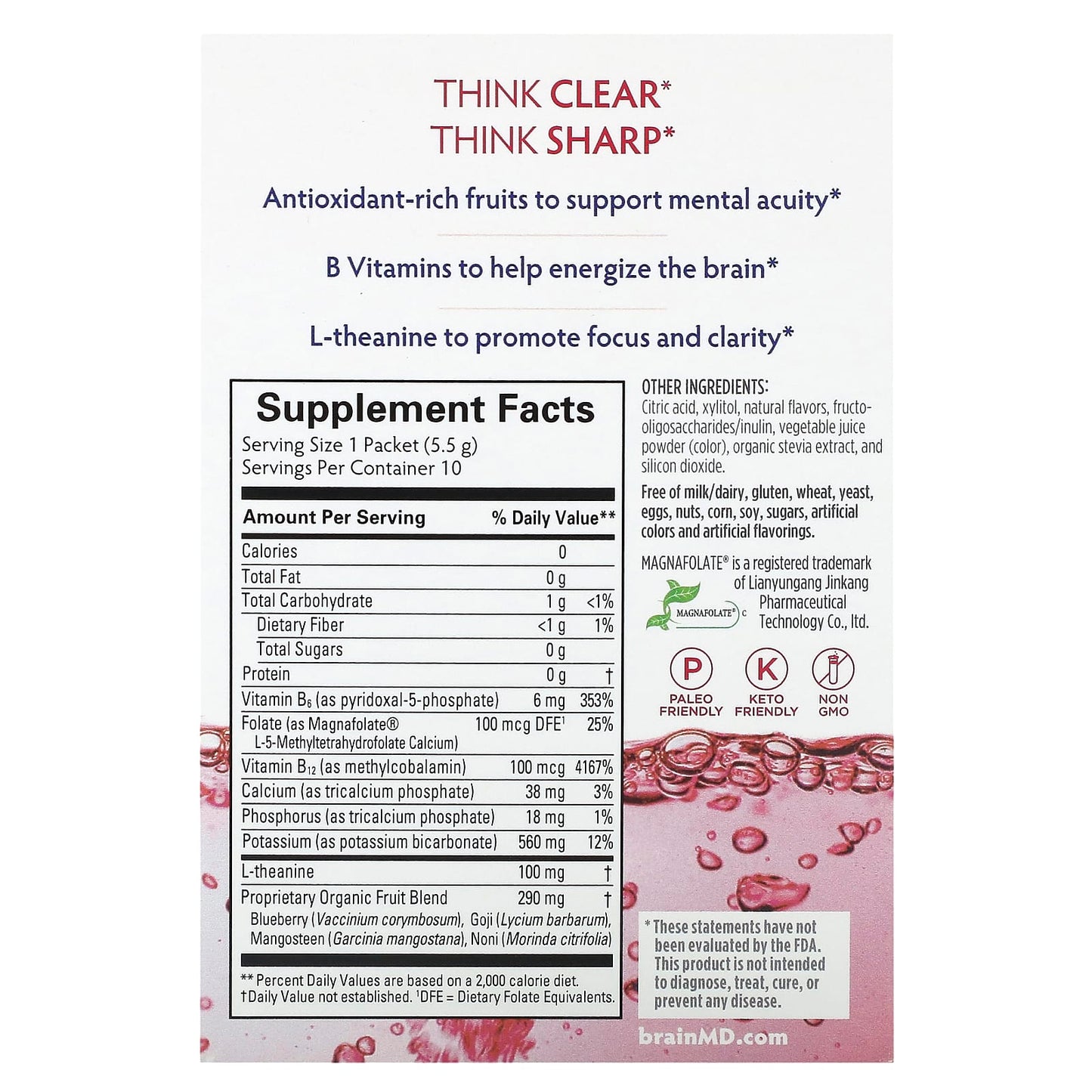 Caffeine-Free Brain Boost Energy Drink by BrainMD - 10 Packets - Image 2