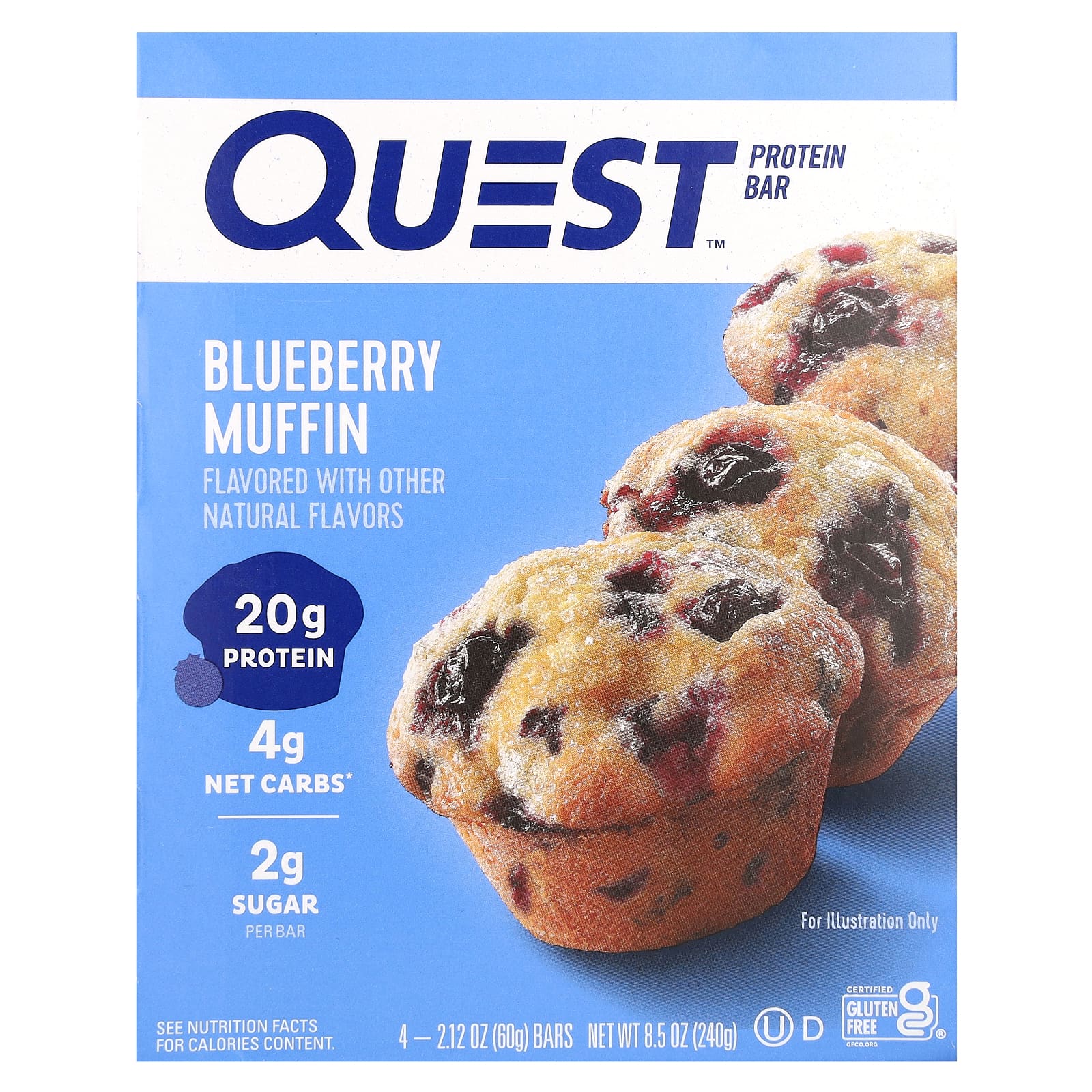 Quest Nutrition, Protein Bar, Blueberrry Muffin , 4 Bars, 2.12 oz (60 g) Each - Image 1