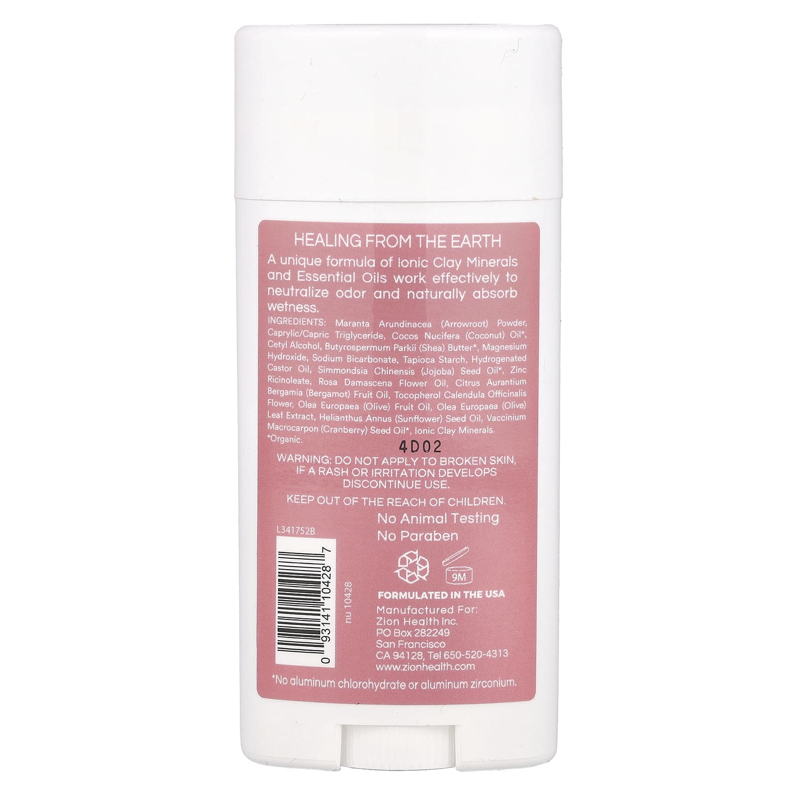 Zion Health, Bold, ClayDry Deodorant, Bergamot Rose, 2.8 oz (80 g) - Image 2