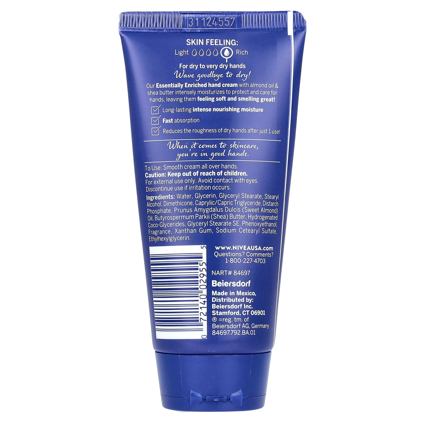 Nivea, Essentially Enriched Hand Cream, Almond Oil & Shea Butter, 2.6 oz (74 g) - Image 2