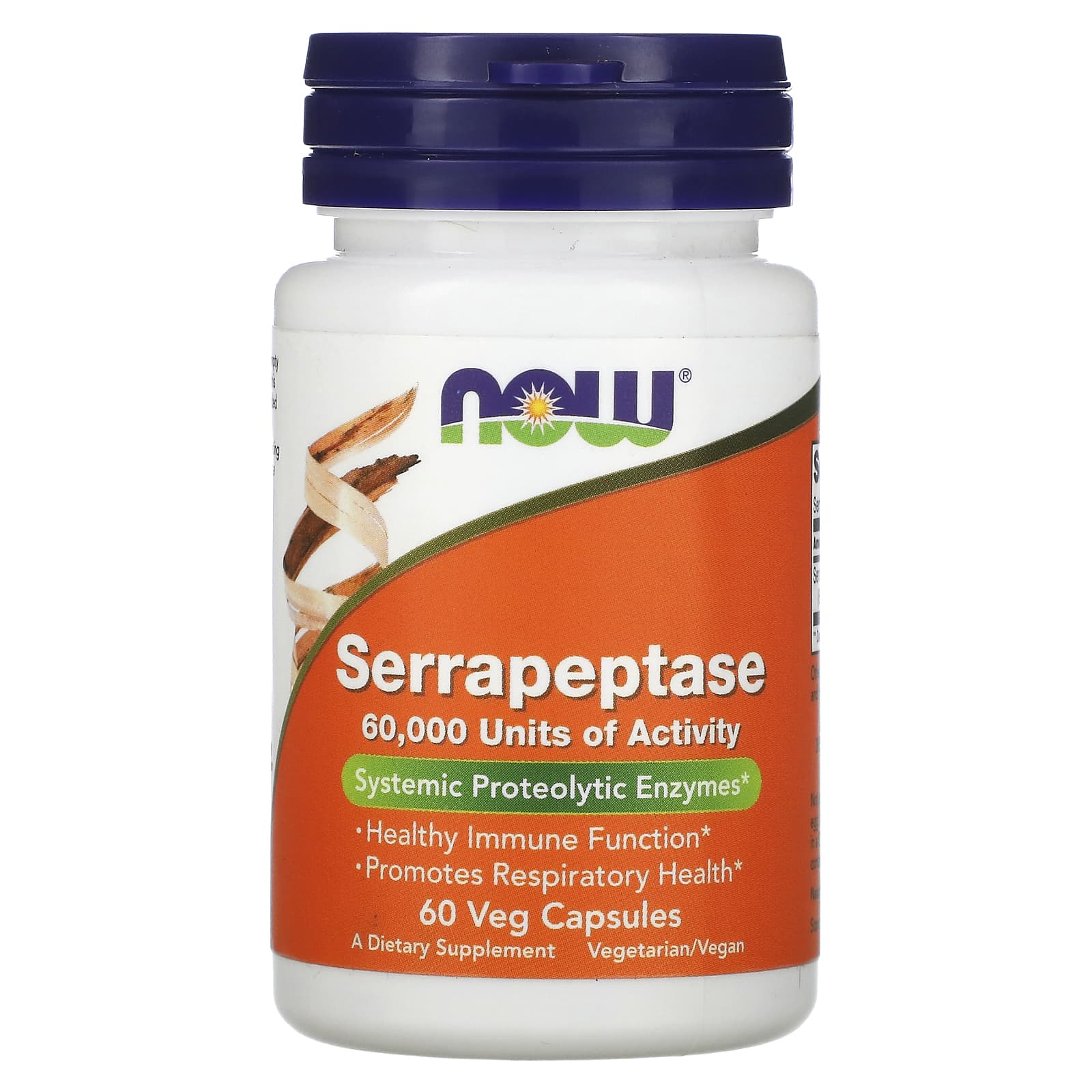 NOW Foods, Serrapeptase, 33 mg, 60 Veg Capsules - Image 1