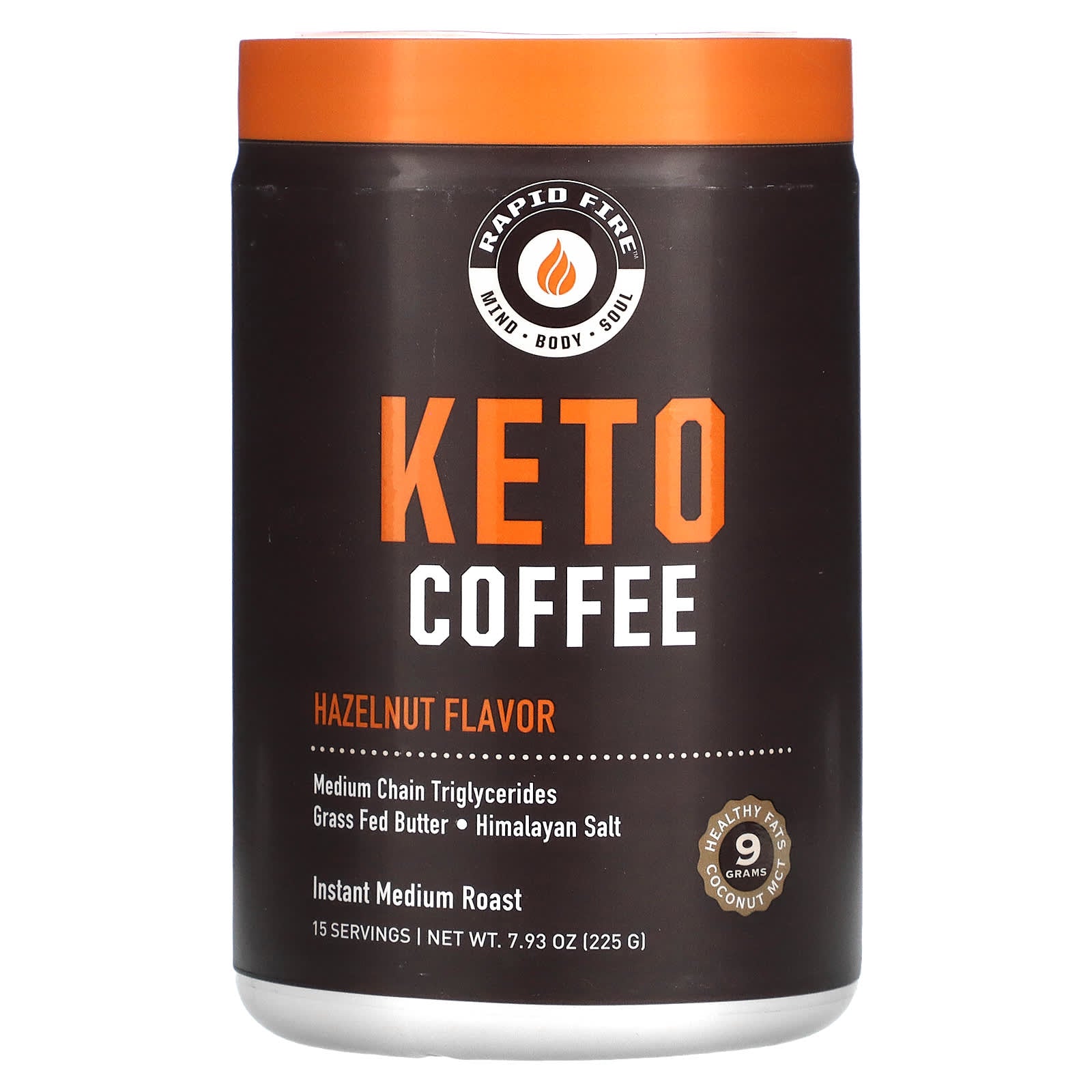 RAPIDFIRE, Keto Coffee, Hazelnut, Instant, Medium Roast, 7.93 oz (225 g) - Image 1