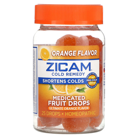 Zicam, Cold Remedy, Medicated Fruit Drops, Ultimate Orange, 25 Drops - Image 1