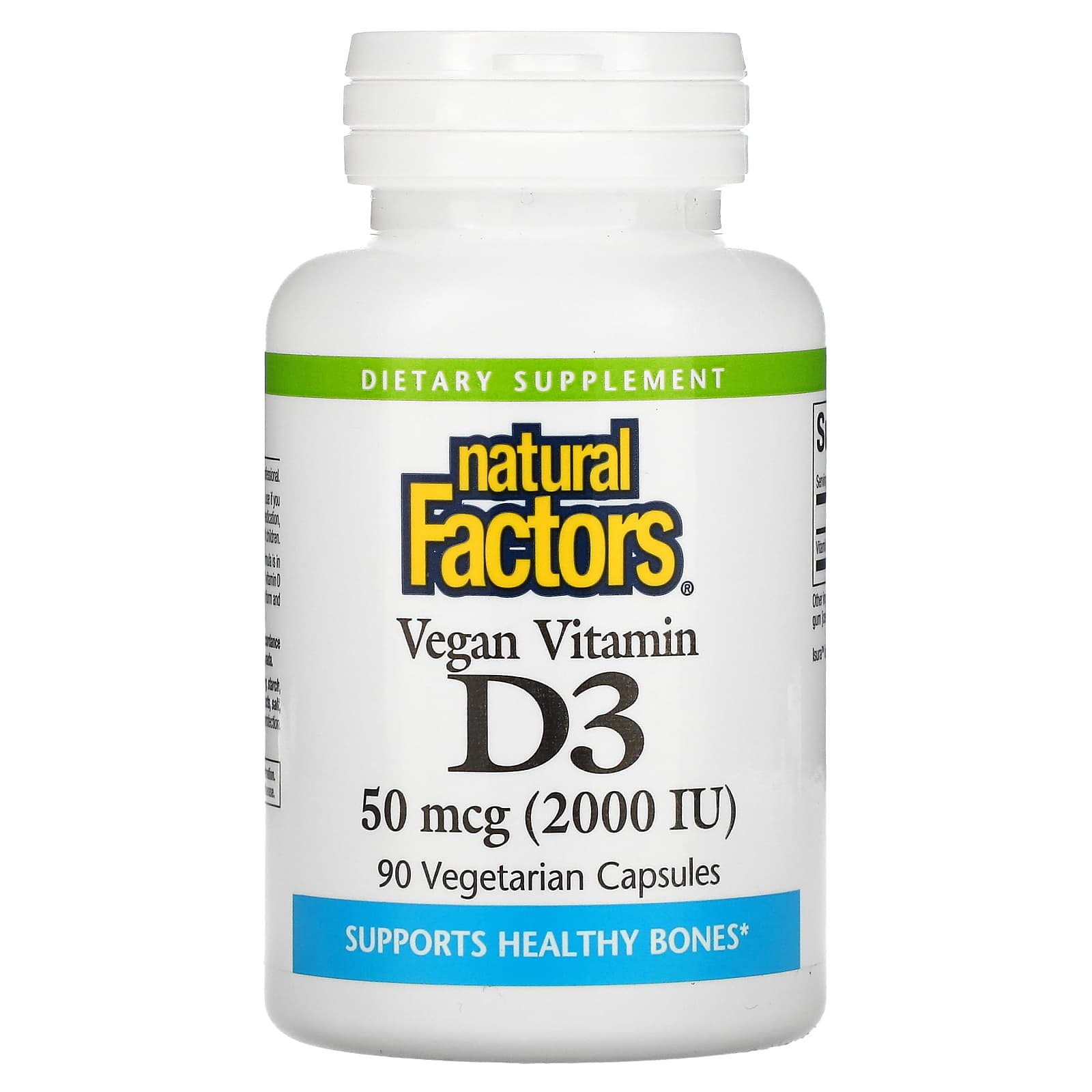 Natural Factors, Vegan Vitamin D3, 50 mcg (2,000 IU), 90 Vegetarian Capsules - Image 1
