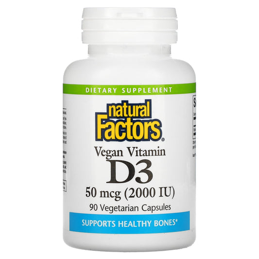 Natural Factors, Vegan Vitamin D3, 50 mcg (2,000 IU), 90 Vegetarian Capsules - Image 1