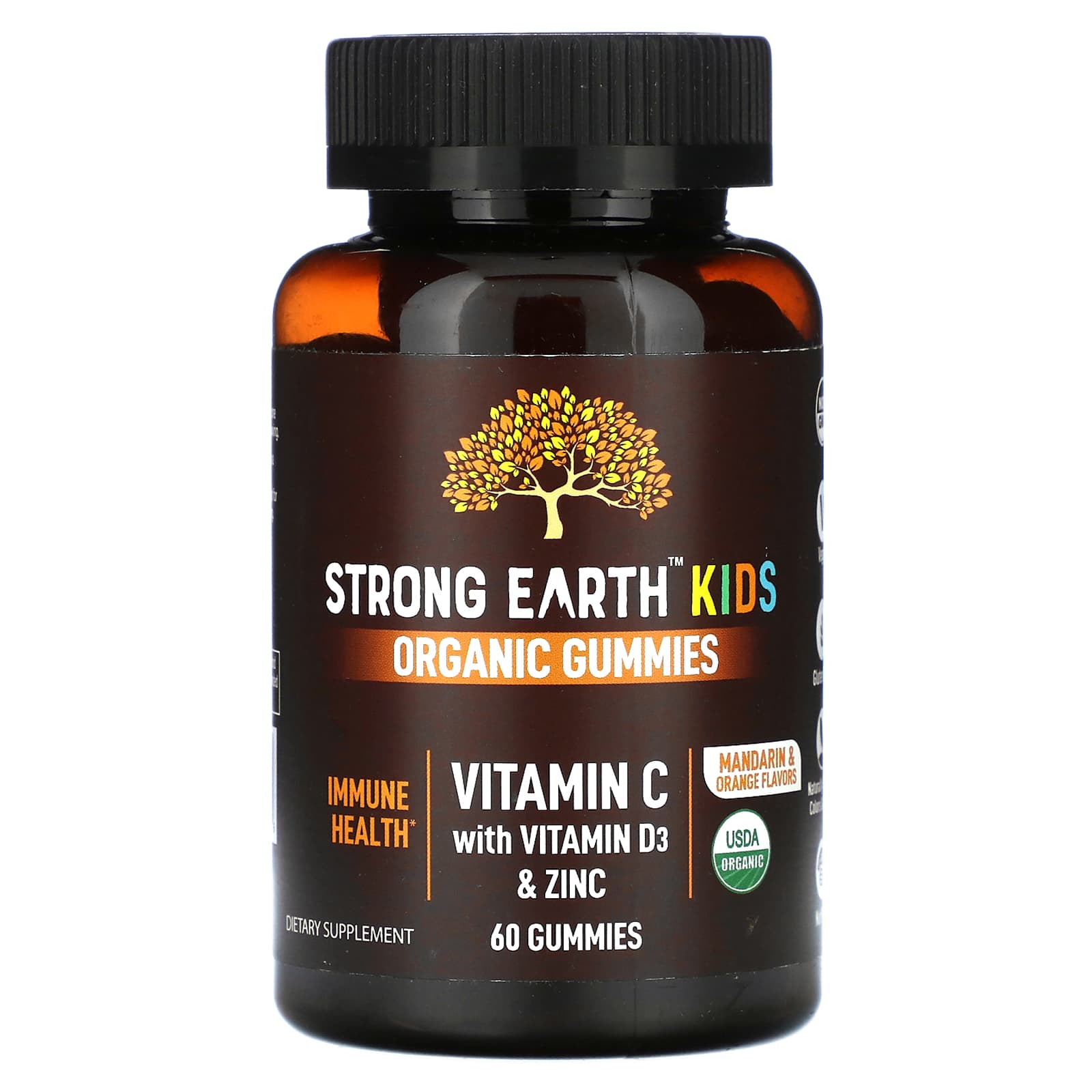 YumVs, Strong Earth Kids Organic Gummies, Vitamin C with Vitamin D3 & Zinc, Mandarin & Orange, 60 Gummies - Image 1