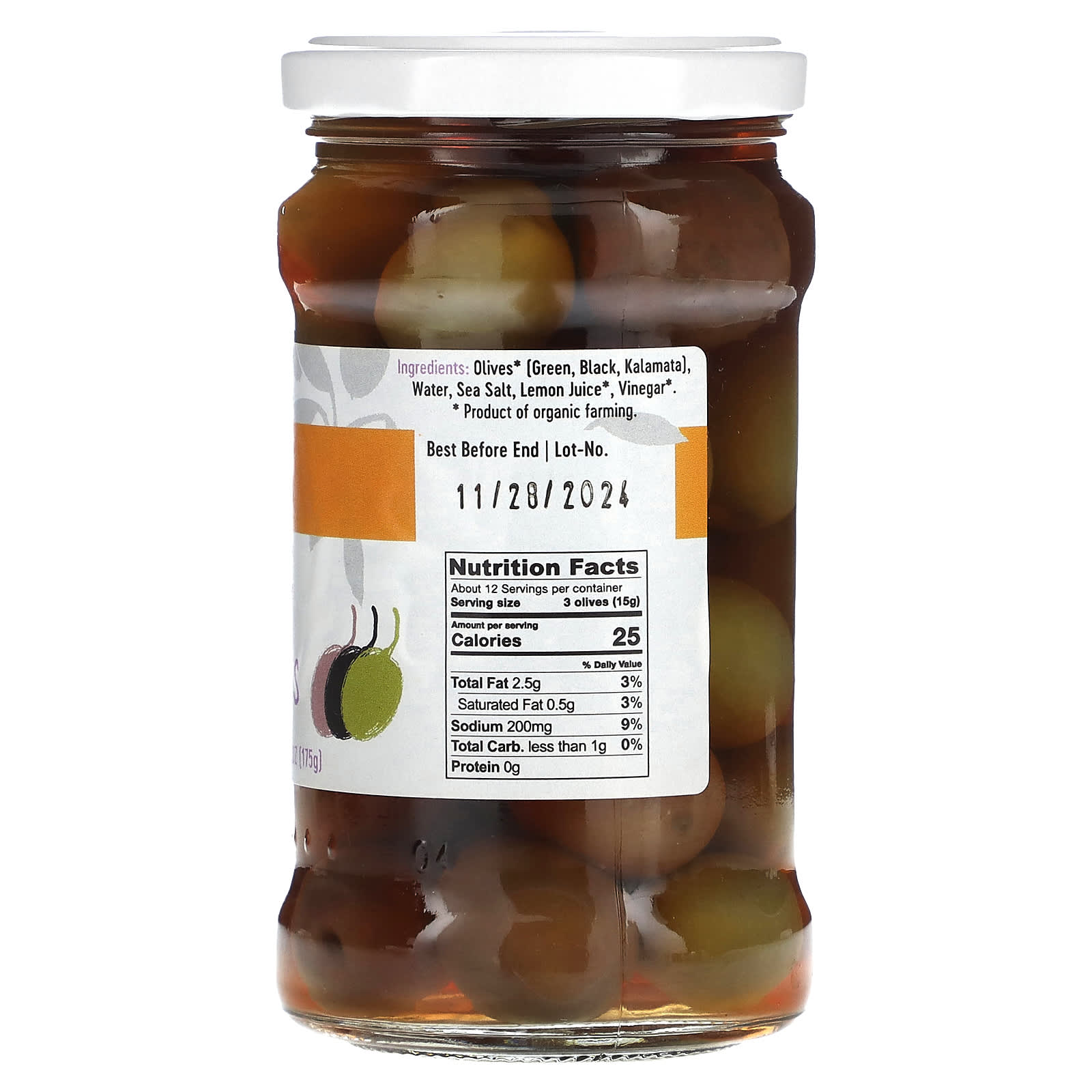 Authentic Greek Organic Whole Mixed Olives, 10.6 oz (300 g) - Pitted & Low Salt - Image 2