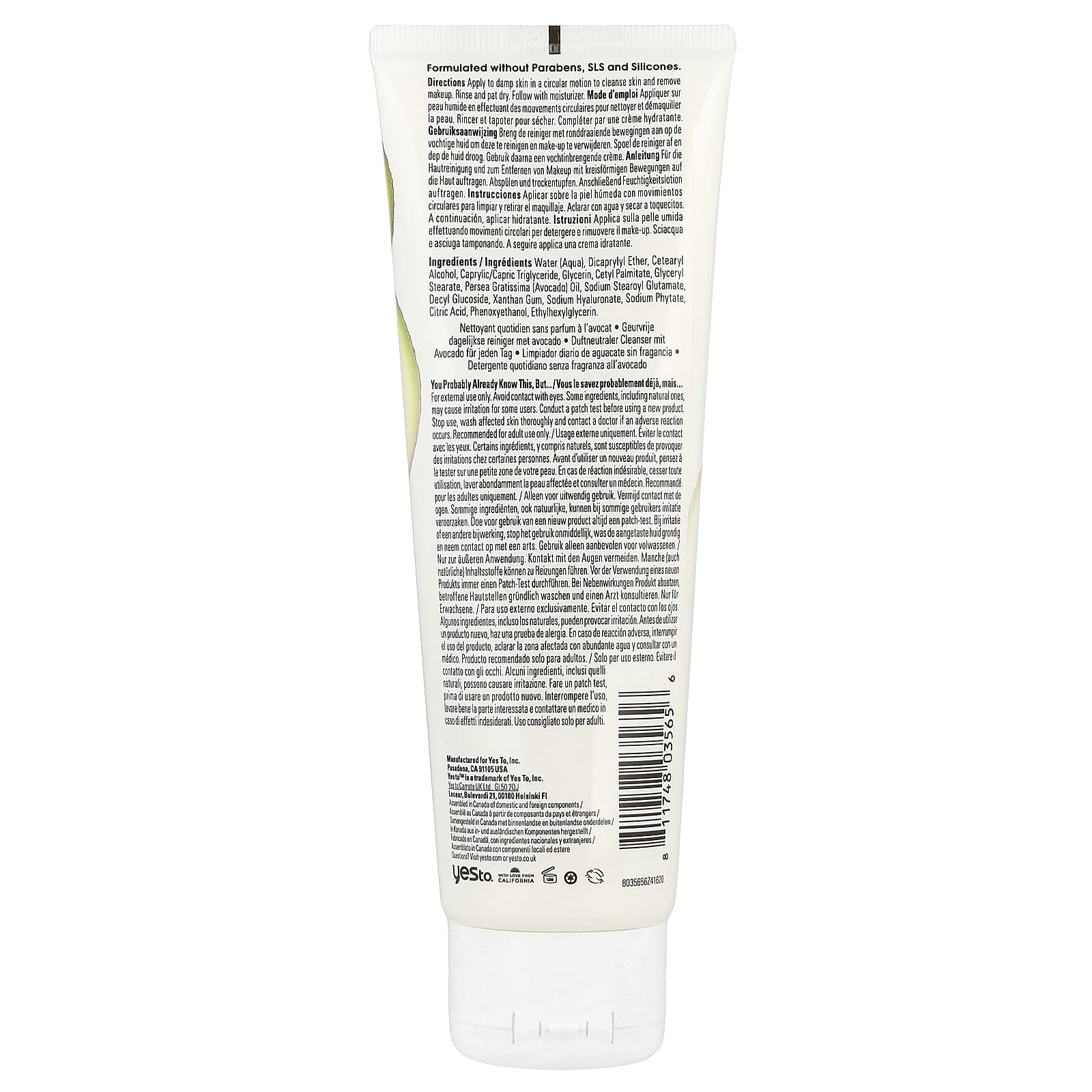 Yes To, Avocado Daily Cream Cleanser, Dry Skin, Fragrance-Free, 4 fl oz (118 ml) - Image 2