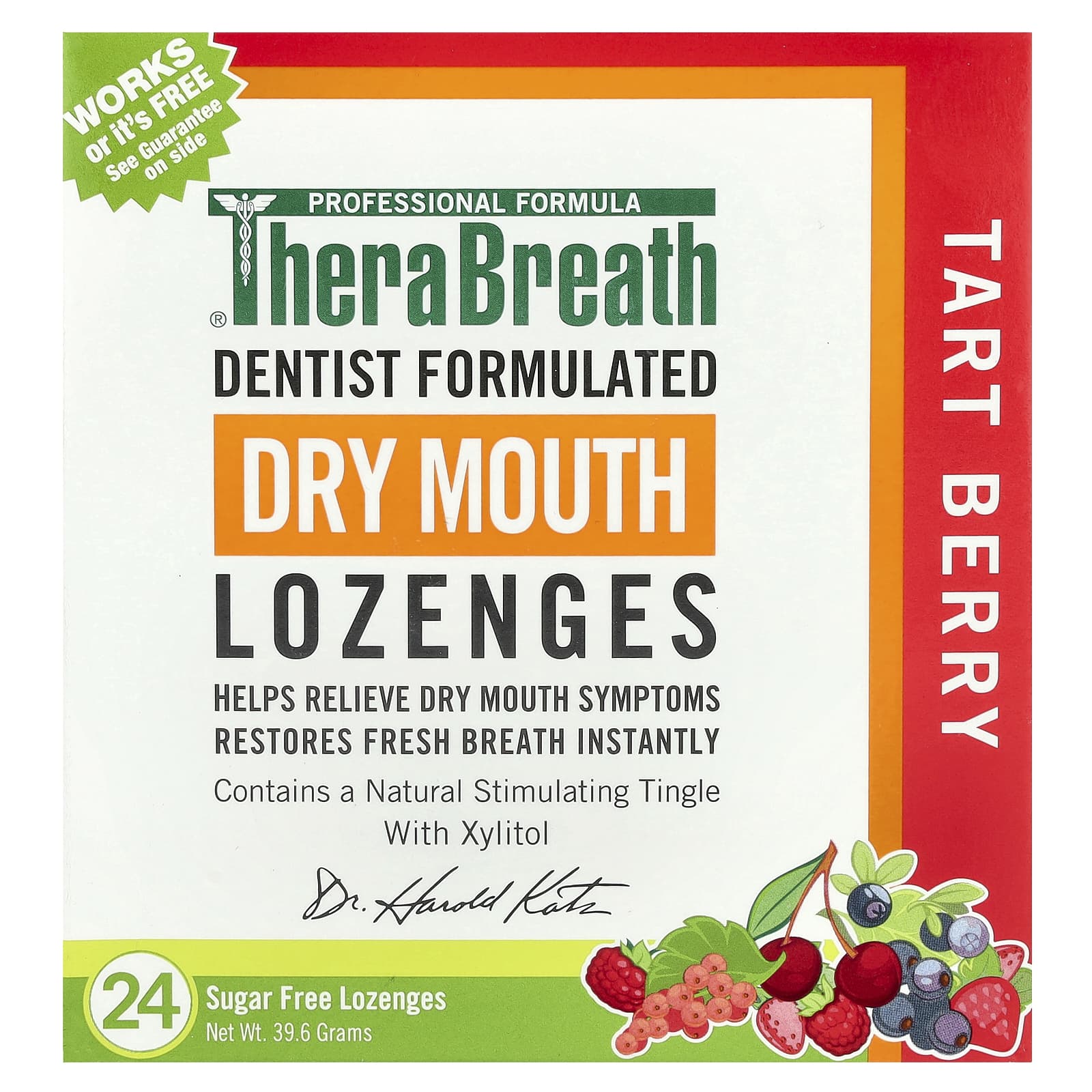 TheraBreath, Dry Mouth Lozenges, Tart Berry, 24 Sugar Free Lozenges - Image 1