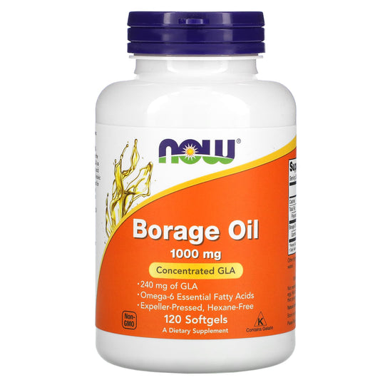 NOW Foods, Borage Oil, Concentration GLA , 1,000 mg, 120 Softgels - Image 1