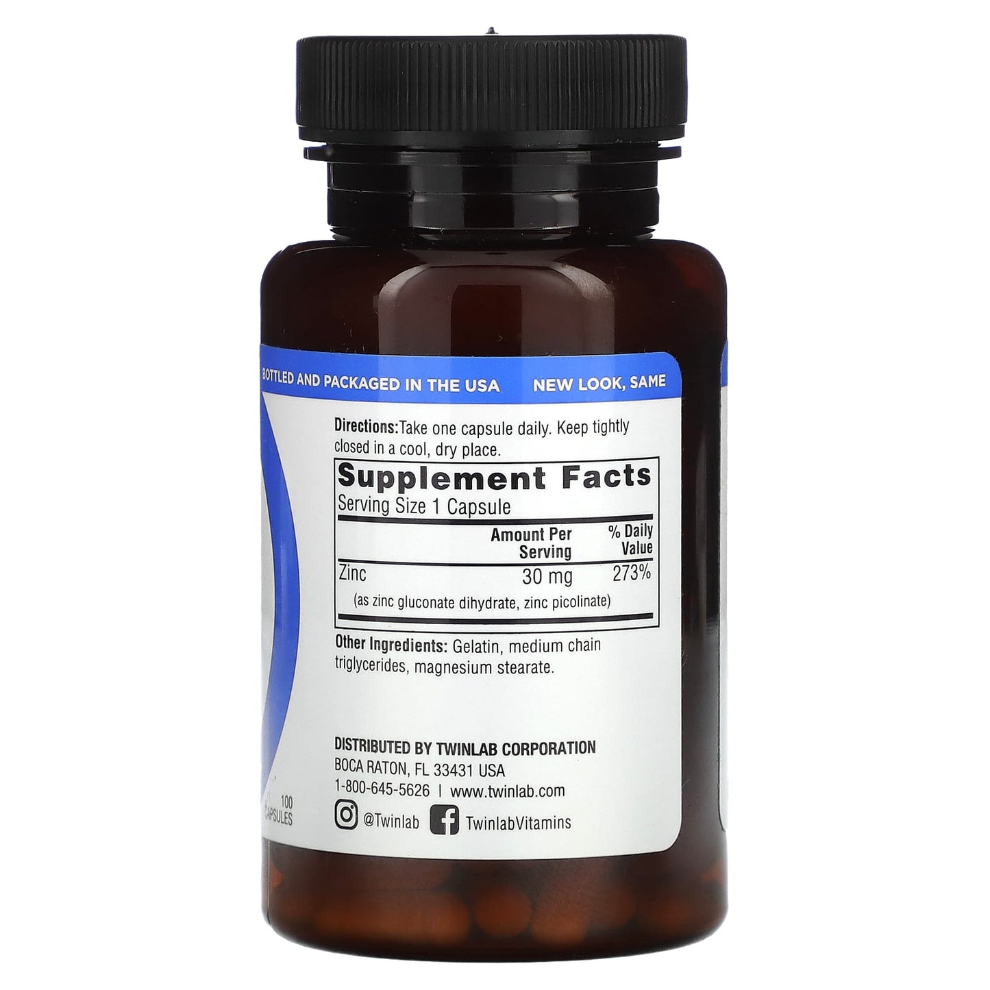 Twinlab, Zinc Caps, 30 mg, 100 Capsules - Image 2