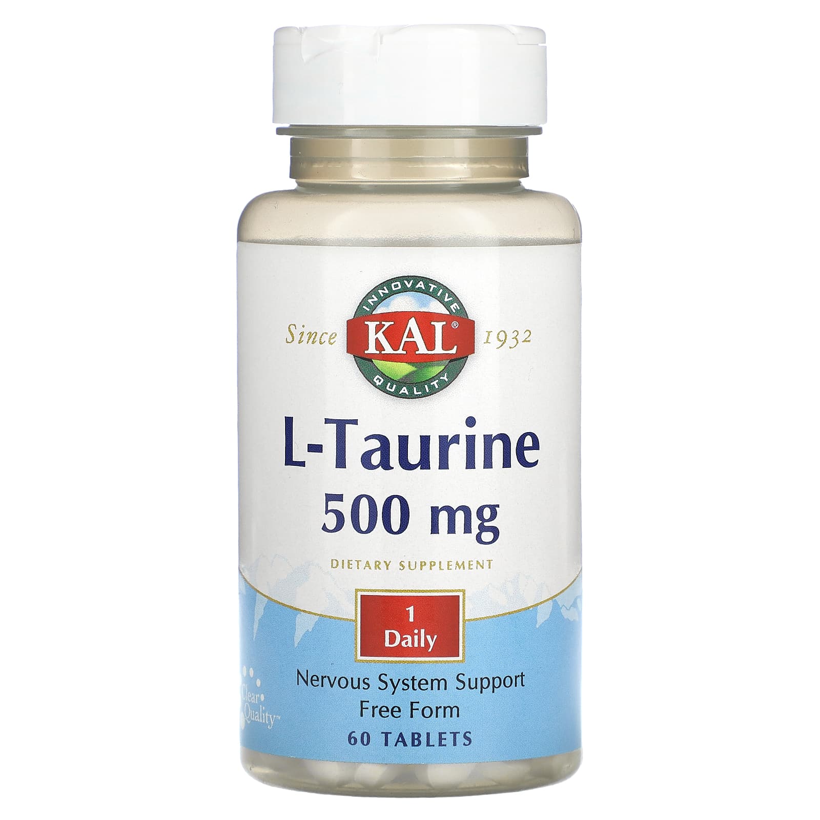 KAL L-Taurine 500mg, 60 Tablets for Nervous System Support - Image 1