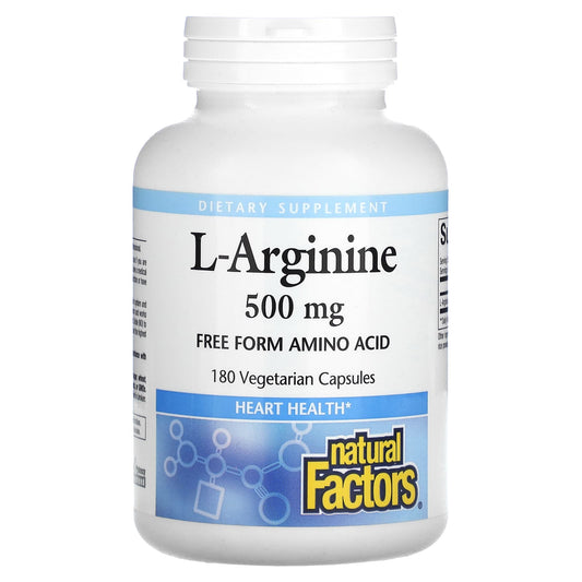 Natural Factors, L-Arginine, 500 mg, 180 Vegetarian Capsules - Image 1