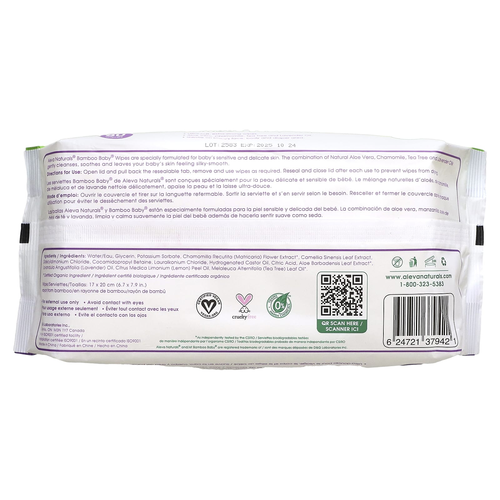 Bamboo Baby Wipes by Aleva Naturals - Gentle, Natural & Vegan - Image 2