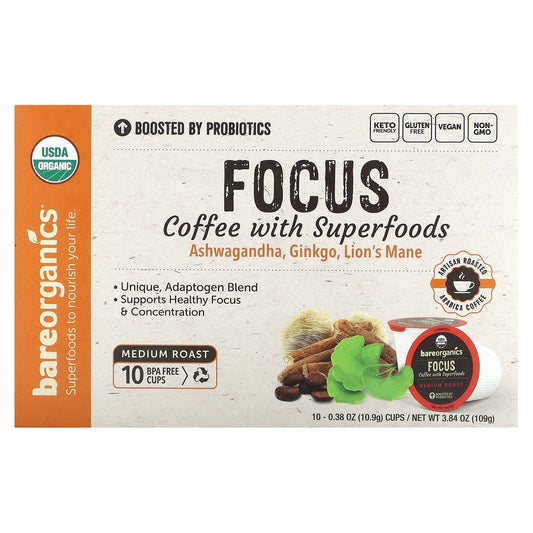 BareOrganics Focus Coffee with Superfoods | 10 Cups, Low Acid - Image 1