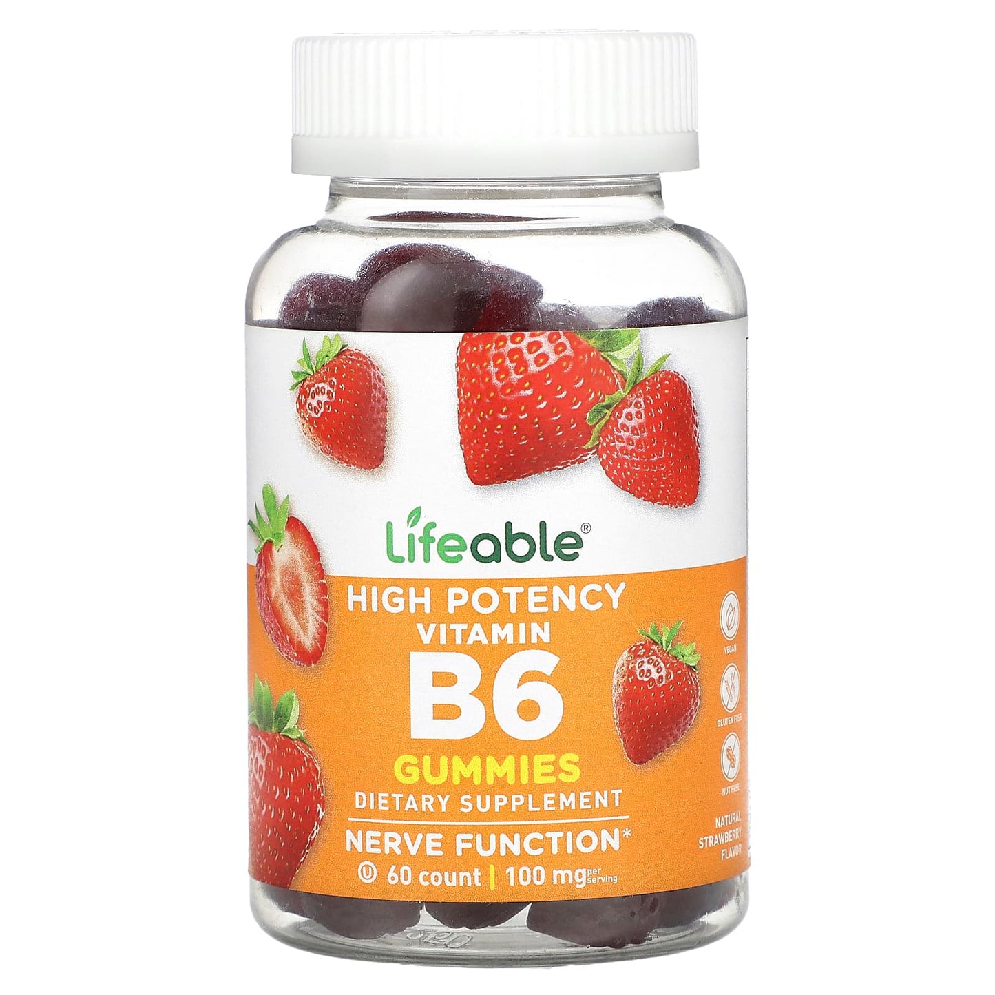 Lifeable, High Potency Vitamin B6 Gummies, Natural Strawberry, 60 Gummies (50 mg per Gummy) - Image 1