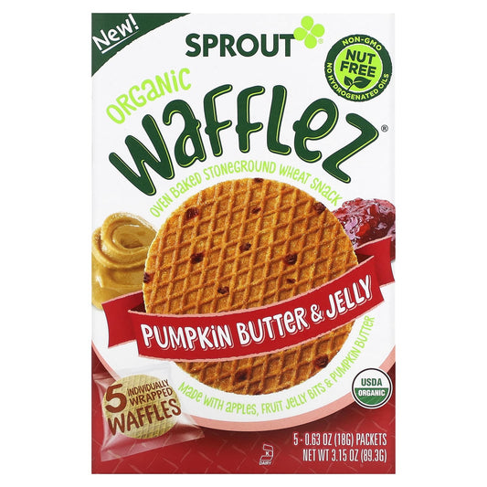 Sprout Organics, Wafflez, Pumpkin Butter & Jelly, 5 Packets, 0.63 oz (18 g) Each - Image 1