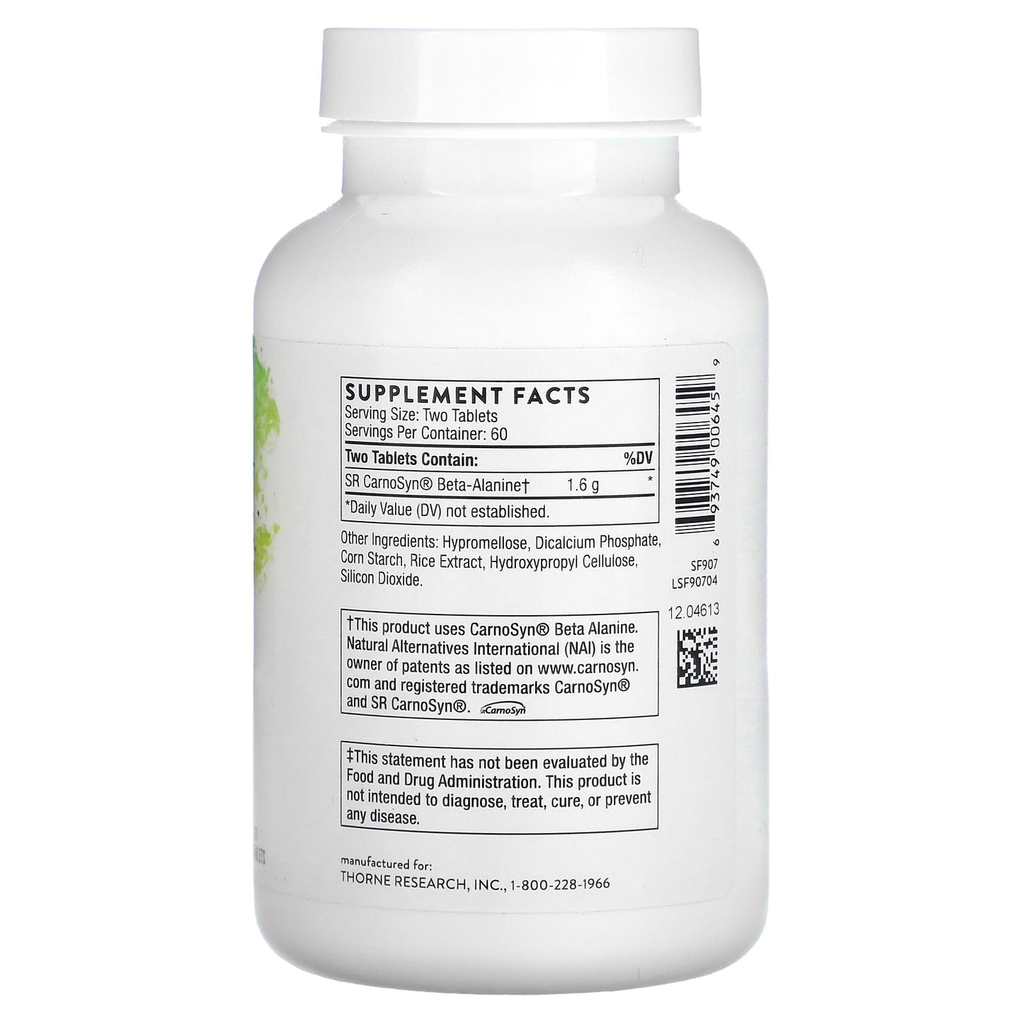 Thorne, Beta Alanine-SR, 120 Tablets (800 mg per Tablet) - Image 2