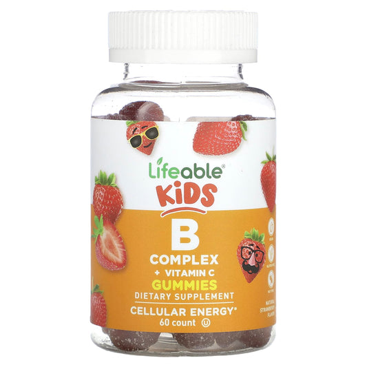 Lifeable, Kids B Complex + Vitamin C Gummies, Natural Strawberry, 60 Gummies - Image 1