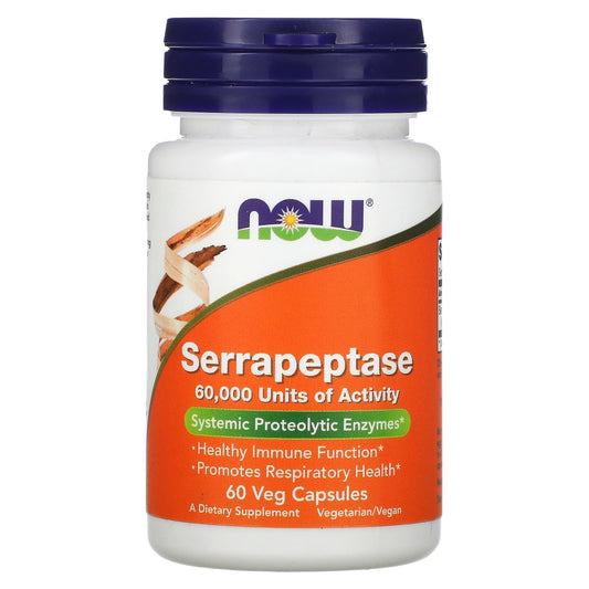 NOW Foods, Serrapeptase, 33 mg, 60 Veg Capsules - Image 1