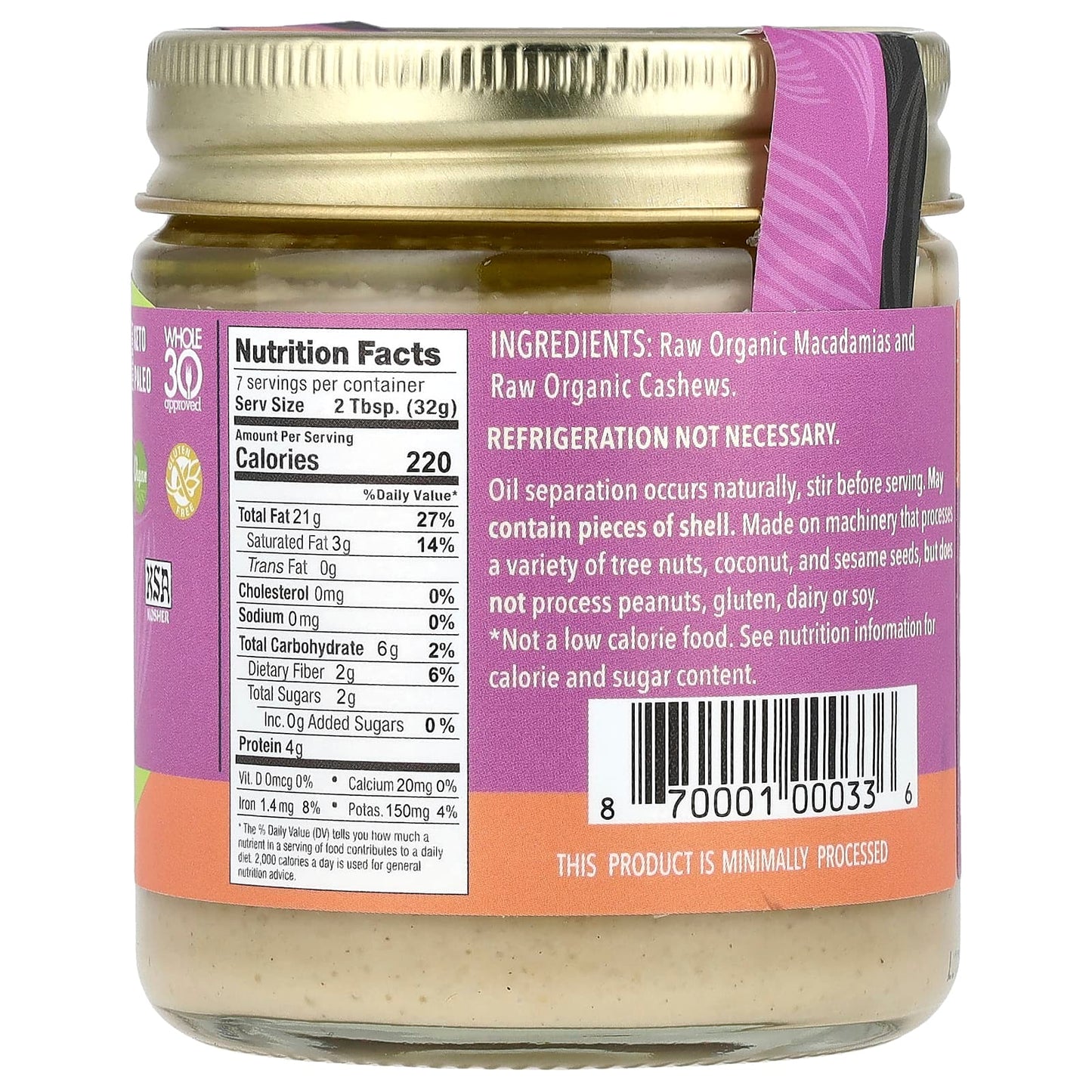 Organic Raw Macadamia Cashew Butter 8 oz (227g) - Artisana - Image 2