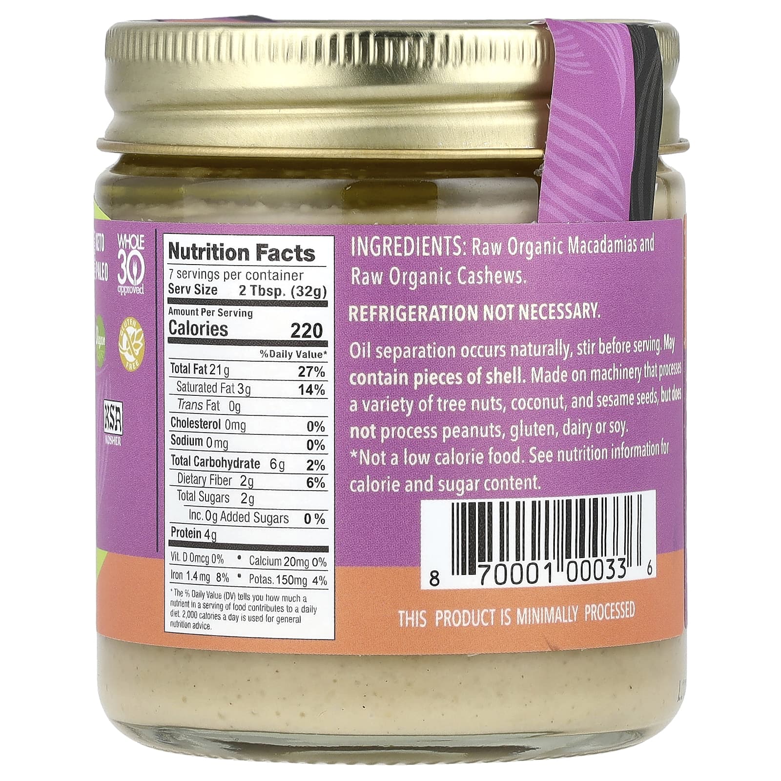 Organic Raw Macadamia Cashew Butter 8 oz (227g) - Artisana - Image 2
